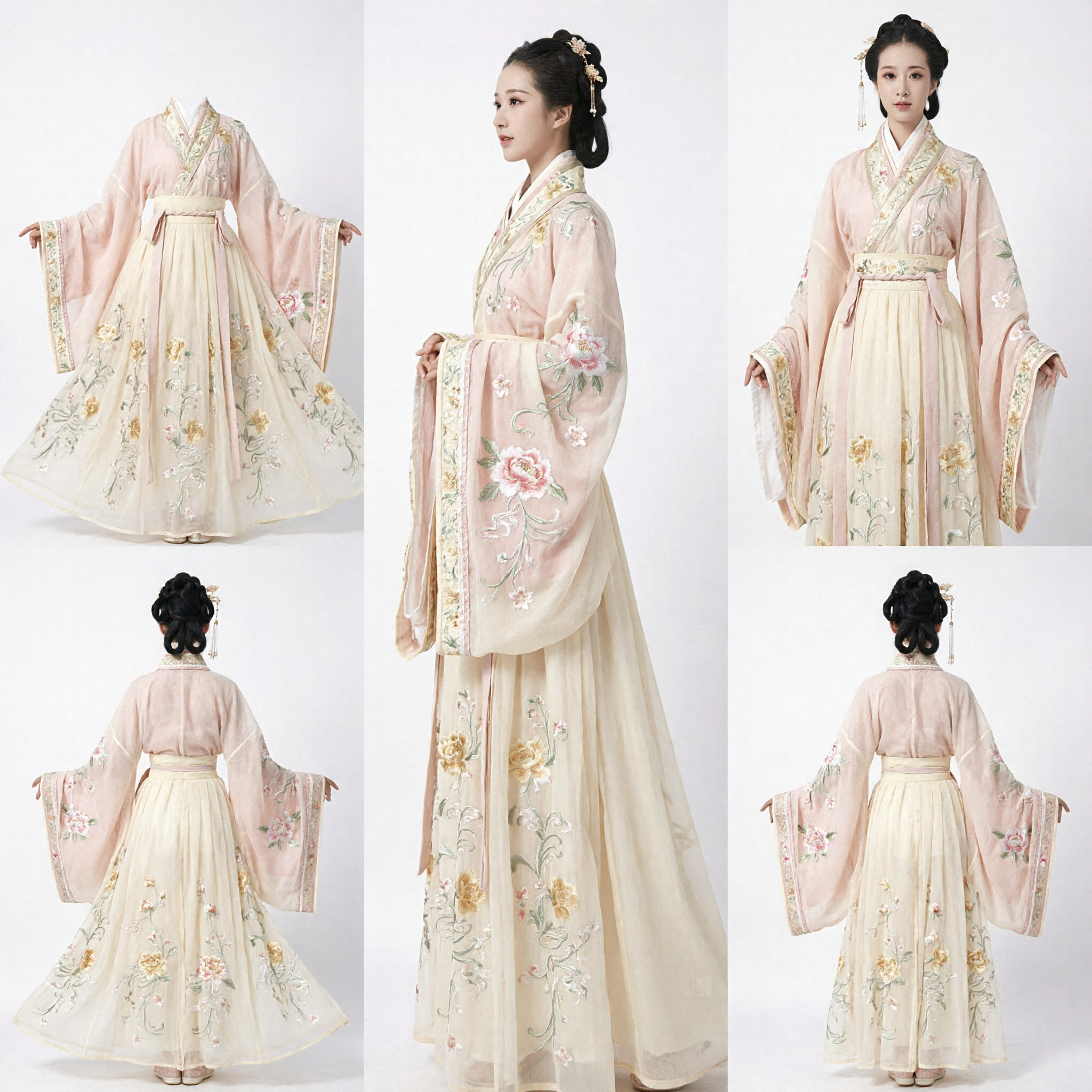 Elegant Cream Chinese Hanfu Traditional Ancient Costume Embroidered Wide Sleeve Fairy Dress for Women Performance - Asian Costume