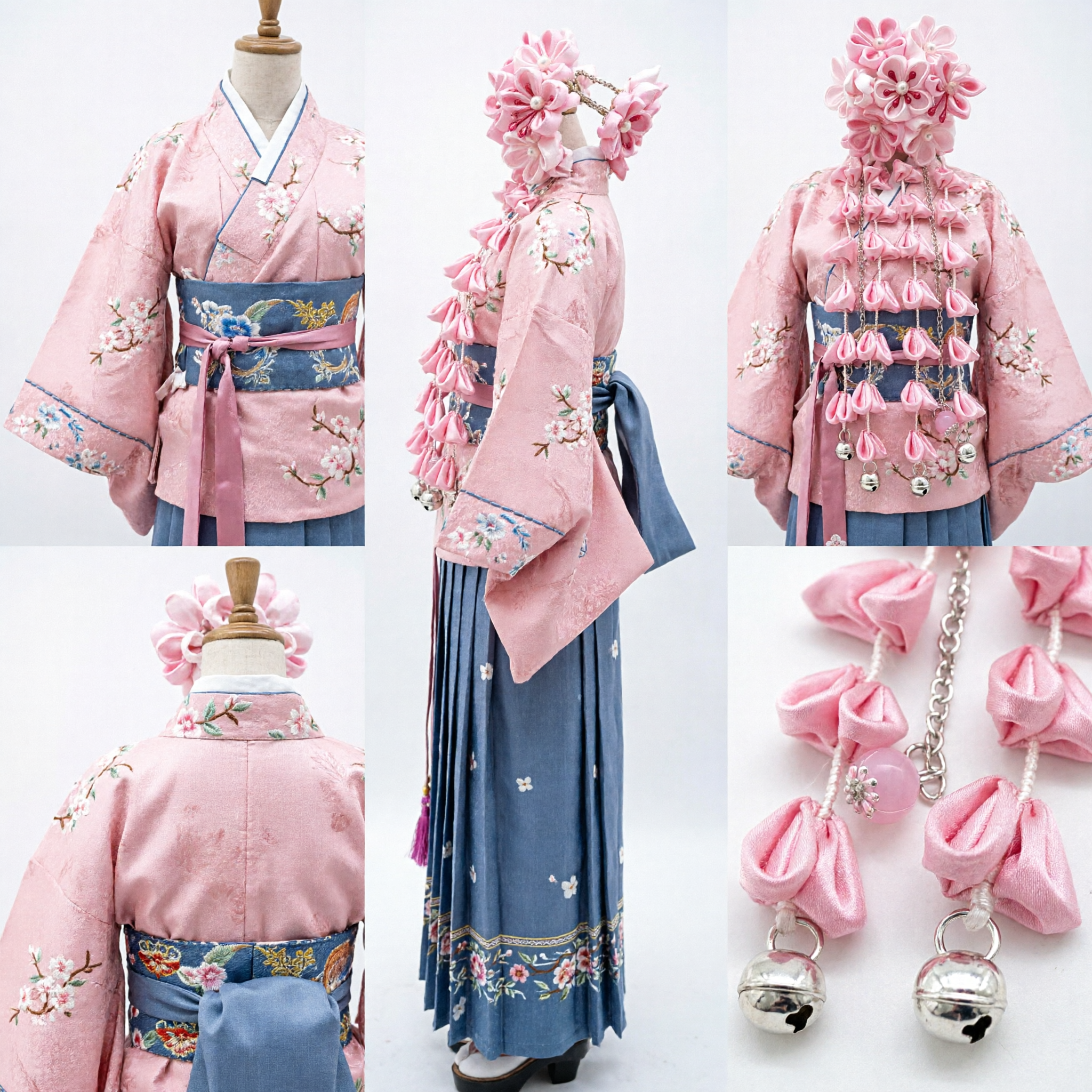 Elegant Pink Fabric Flower Hair Accessory Traditional Chinese Hanfu Headpiece with Tassels for Wedding - Asian Costume