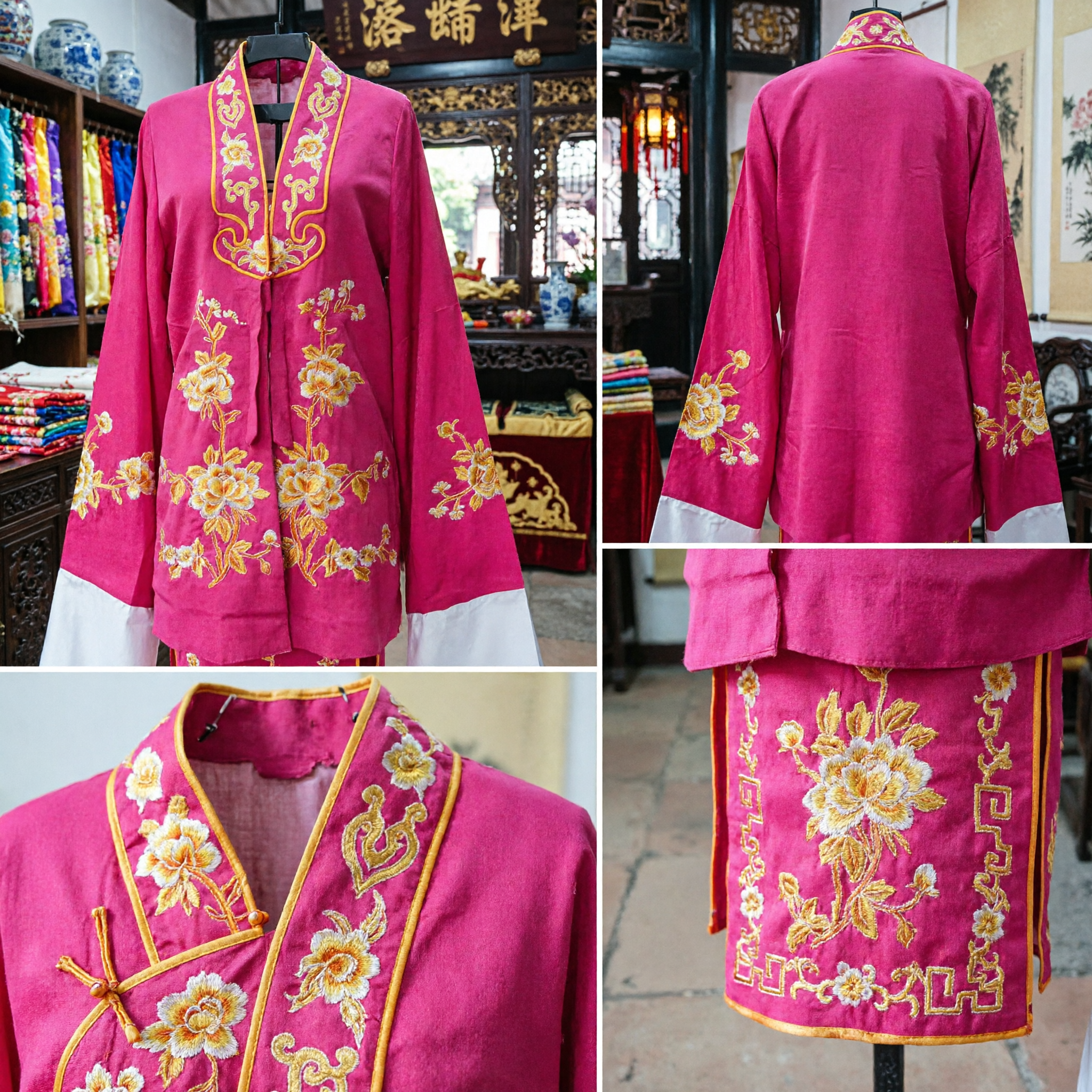 Traditional Chinese Opera Costume Pink Floral Embroidered Robe with Water Sleeves for Women Stage Performance - Asian Costume