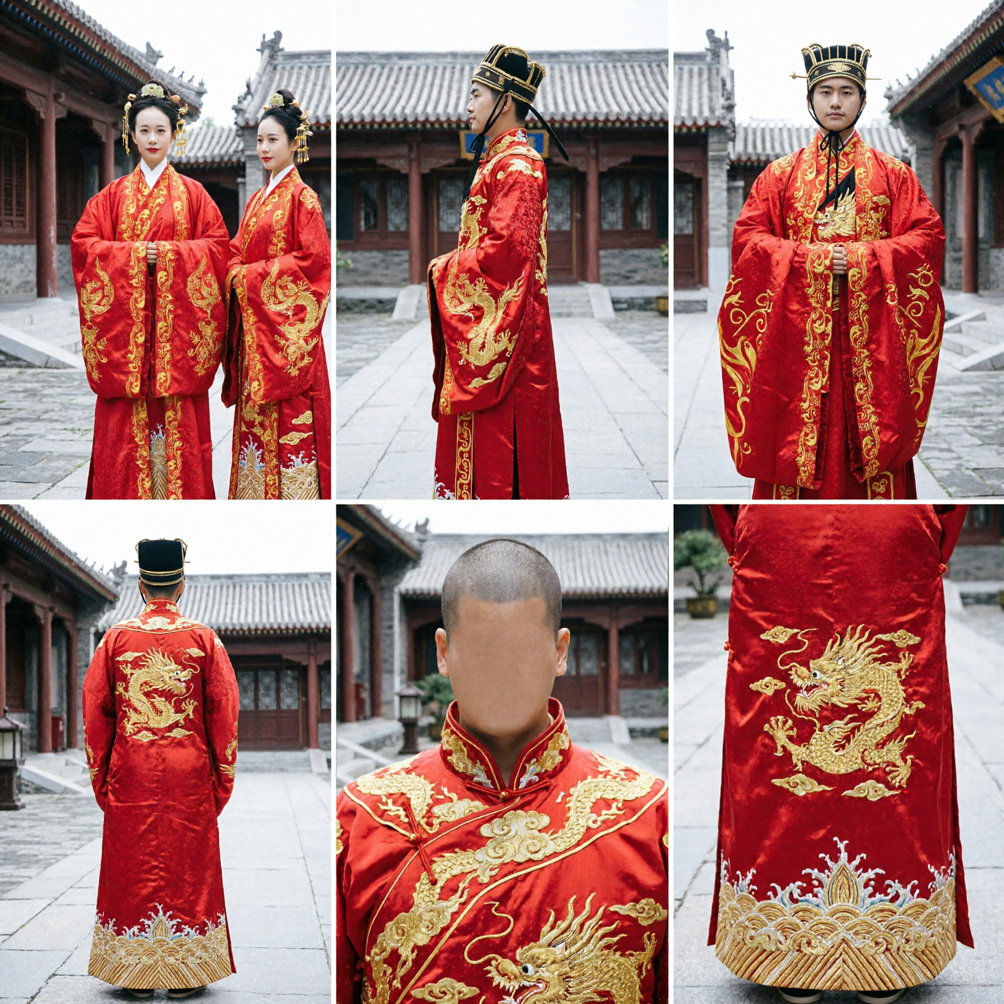 Ancient Chinese Wedding Hanfu Couple Set Red and Gold Embroidered Traditional Costume for Bride and Groom - Asian Costume
