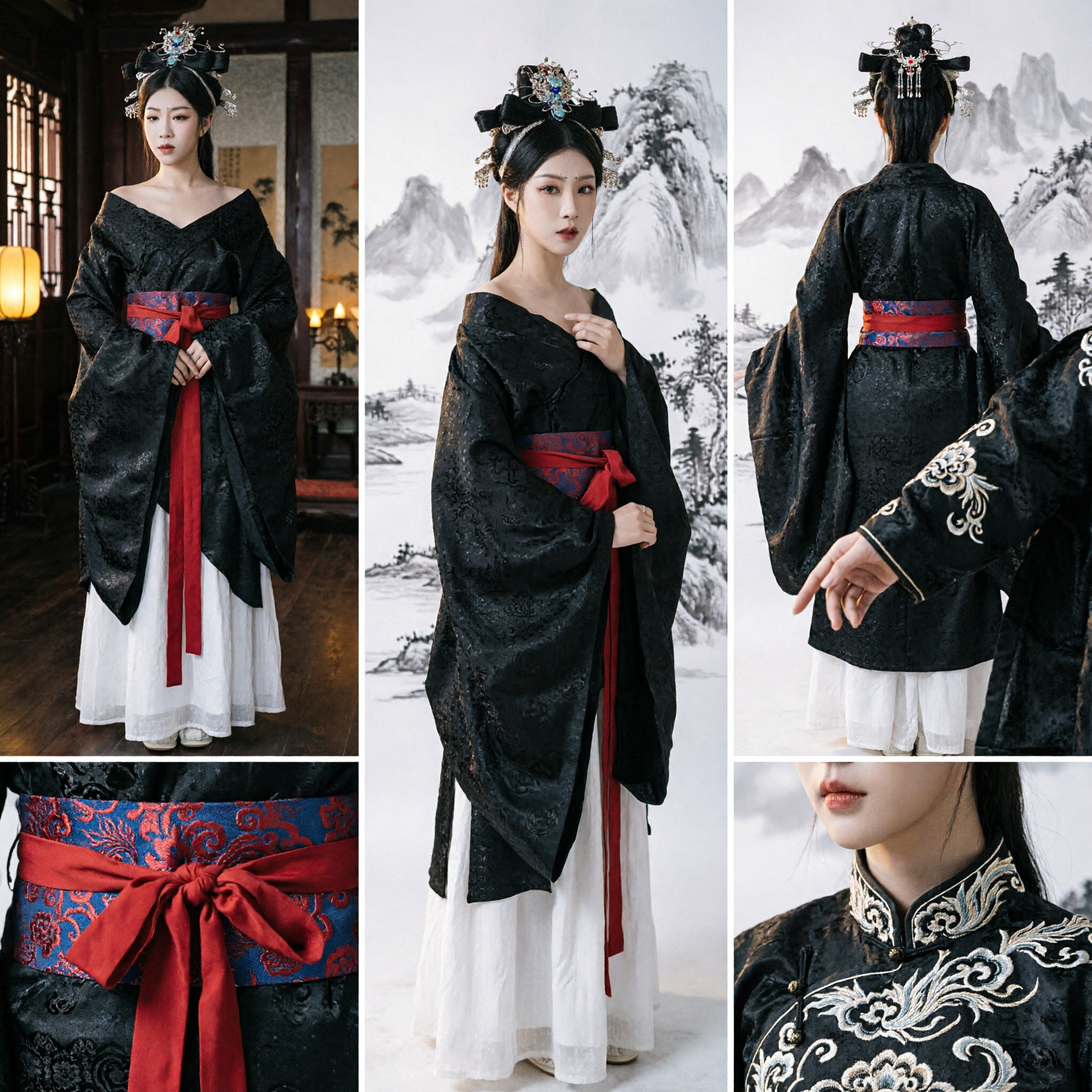 Robe Hanfu noire traditionnelle chinoise en jacquard Costume de noble dame de la dynastie Tang ancienne pour cosplay et photographie féminins - Asian Costume