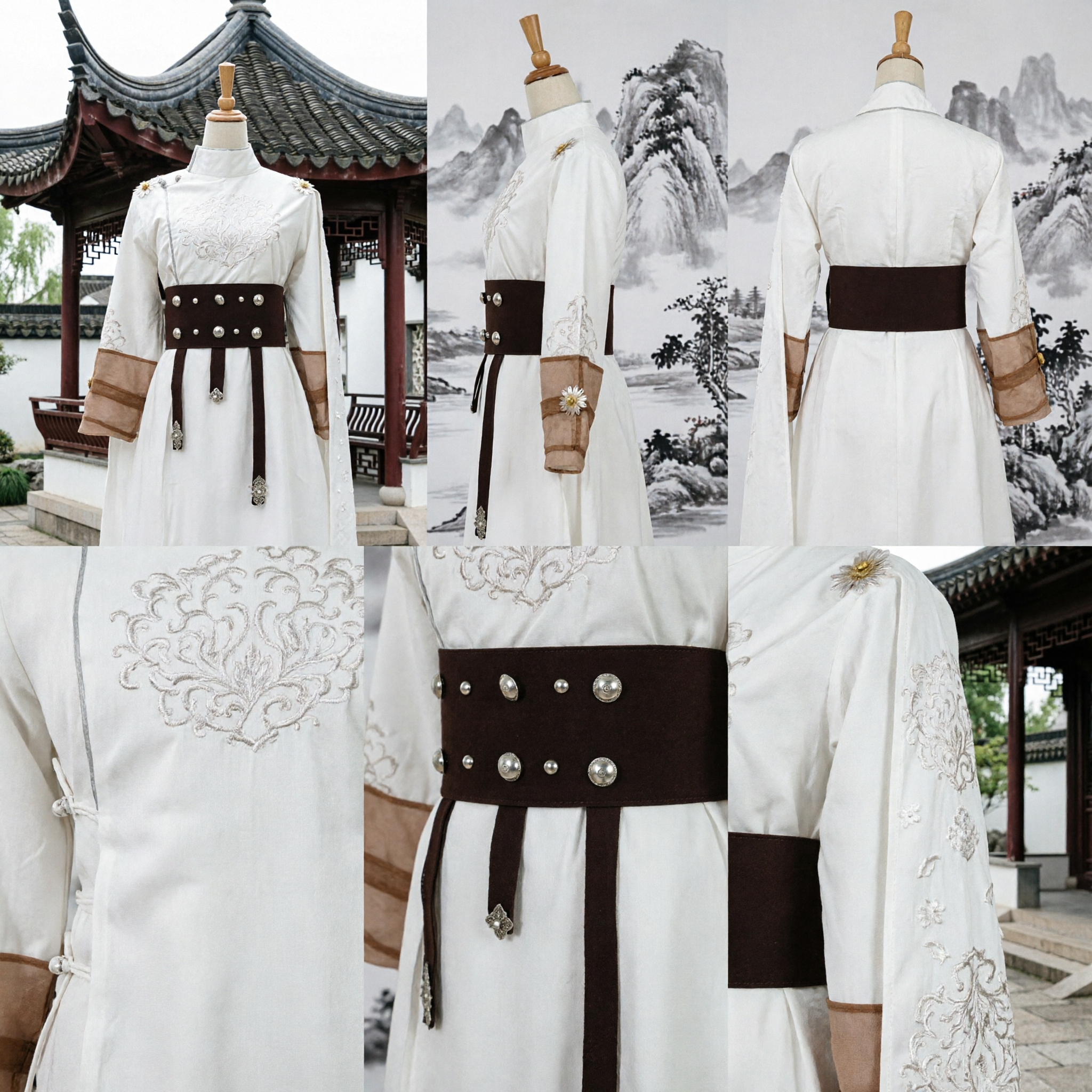 Traditional Chinese White Hanfu Embroidered Robe Wuxia Swordsman Cosplay Costume for Stage Performance - Asian Costume