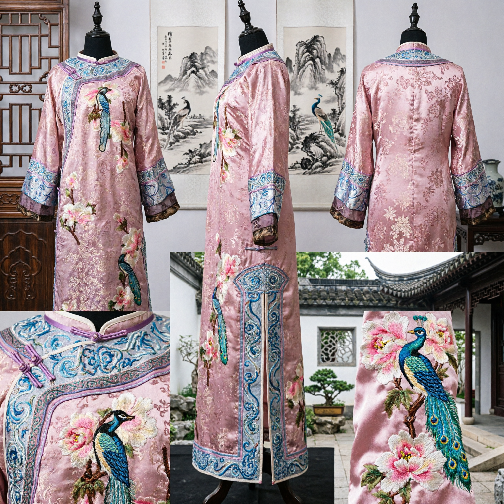 Pink Chinese Traditional Qing Dynasty Manchu Princess Costume Embroidered Silk Robe Ancient Lady Dress for Women - Asian Costume