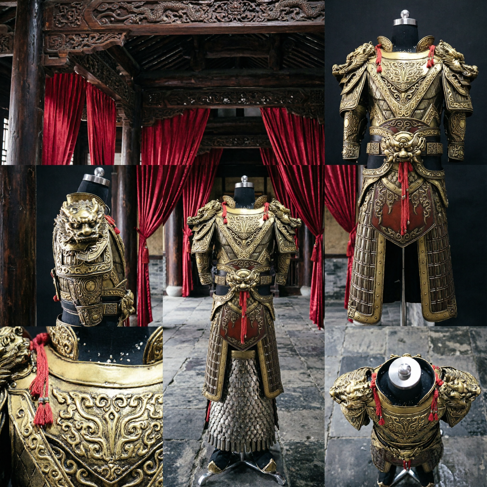 Ancient Chinese General Golden Dragon Armor Suit Traditional Warrior Costume for Men Cosplay Stage Performance - Asian Costume