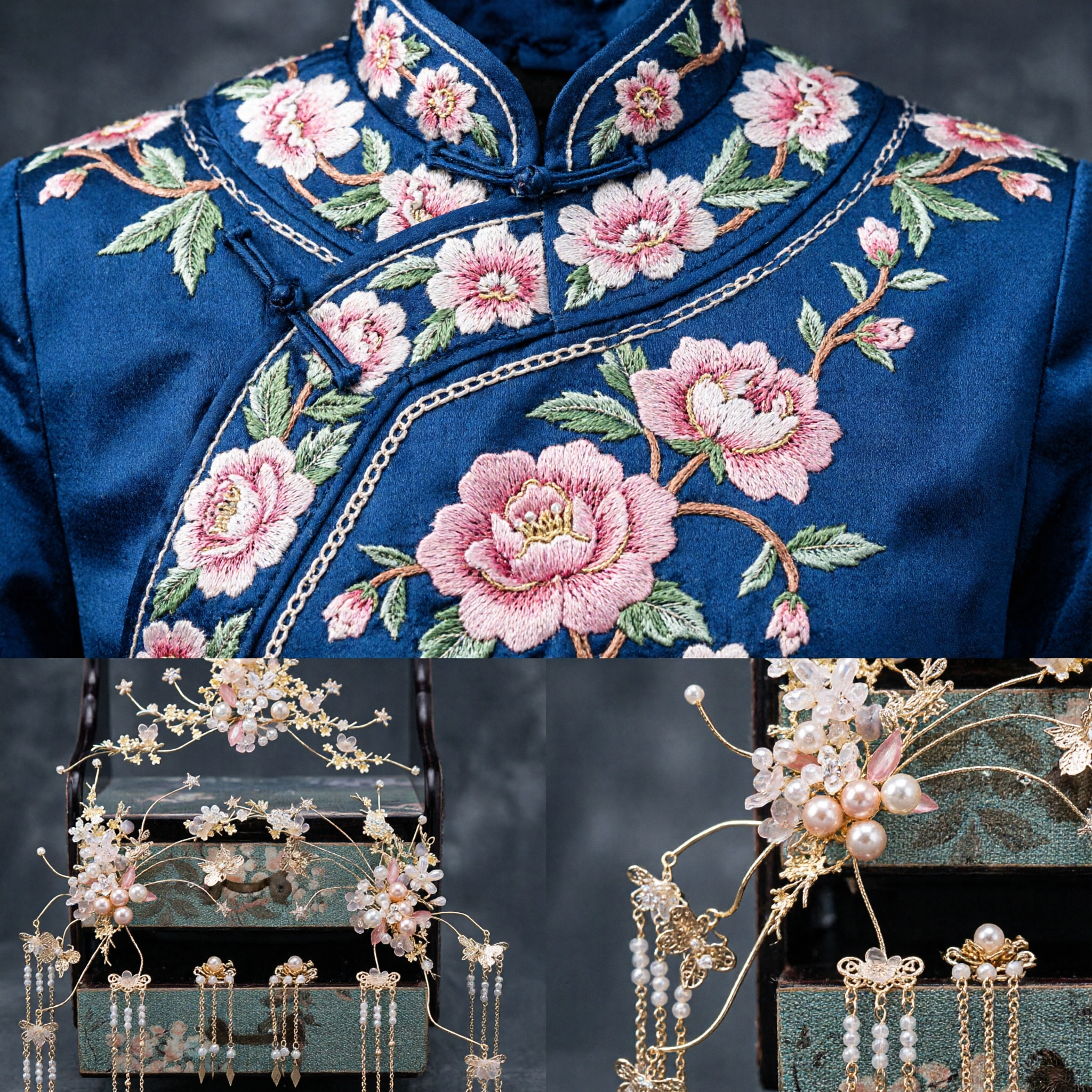 Traditional Chinese Hanfu Hair Accessories Set Ancient Palace Style Pearl Flower Crown Bridal Tassel Hairpins for Wedding - Asian Costume