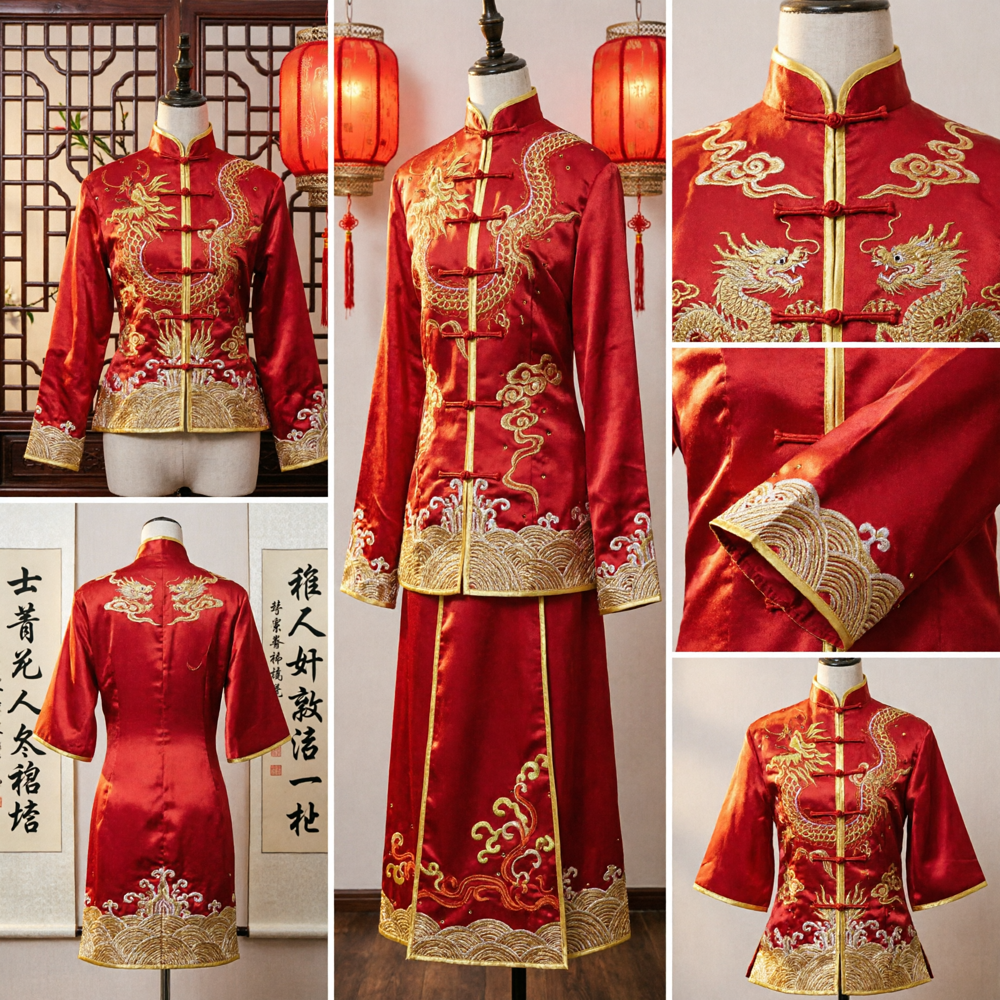 Red Chinese Kung Fu Uniform Gold Dragon Embroidery Traditional Tang Suit Martial Arts Performance Costume - Asian Costume