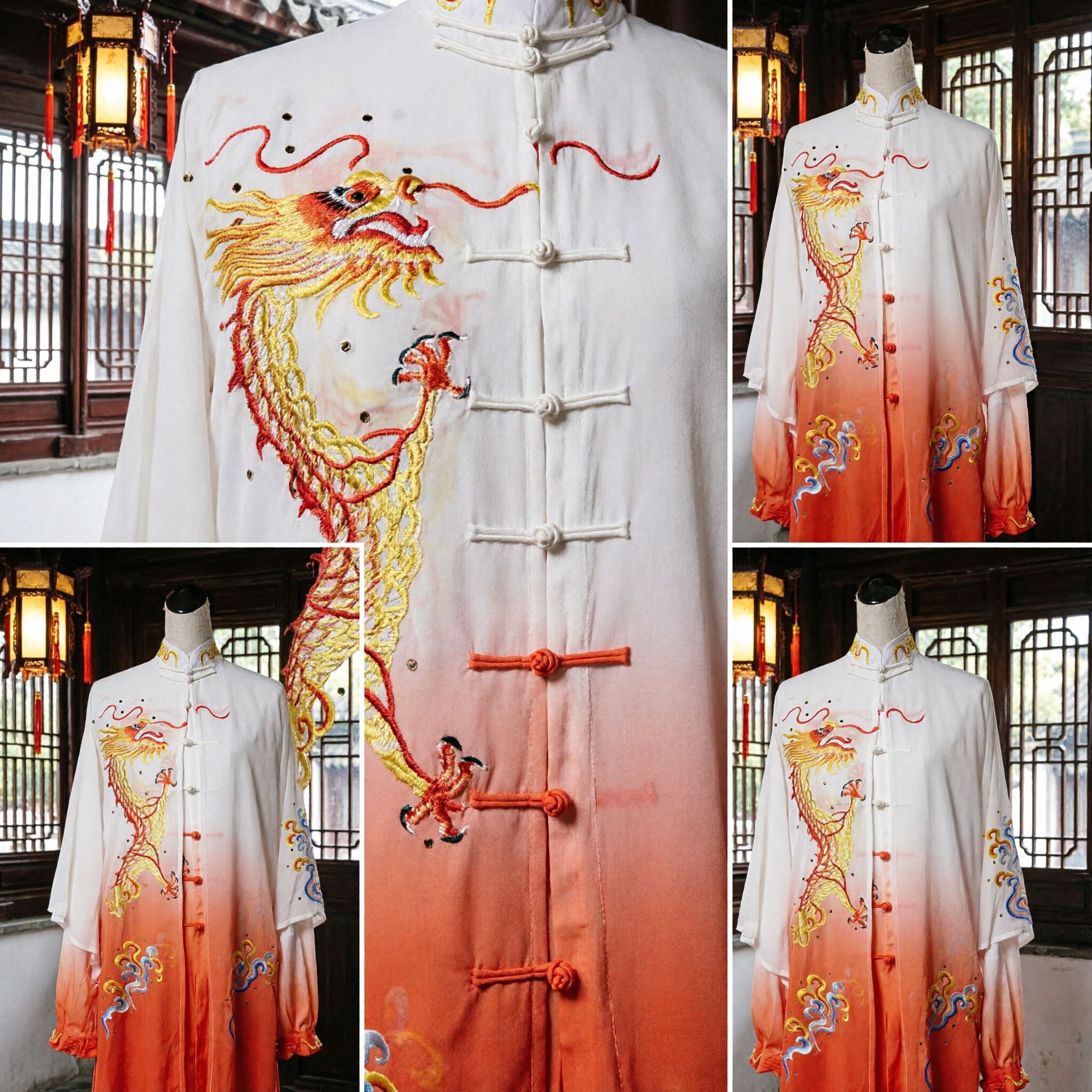 Traditional Chinese Dragon Embroidery Martial Arts Uniform Men's Tai Chi Wushu Kung Fu Performance Costume - Asian Costume