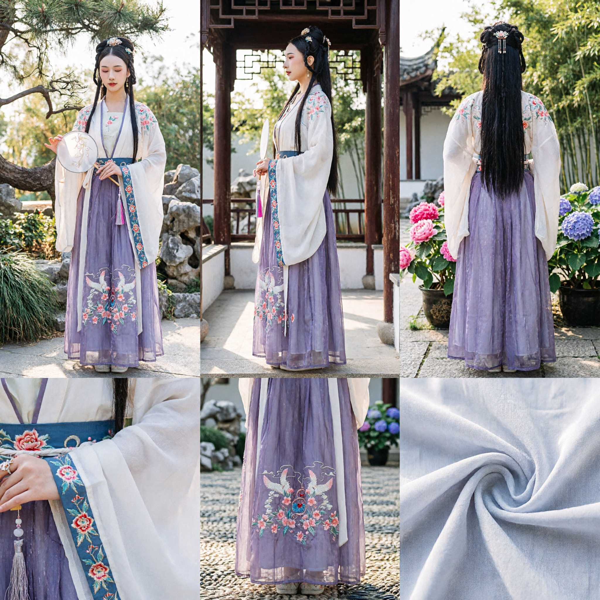 Elegant Traditional Chinese Hanfu Costume for Women Purple Gradient Skirt Crane Embroidery Ancient Dress for Performance and Cosplay - Asian Costume
