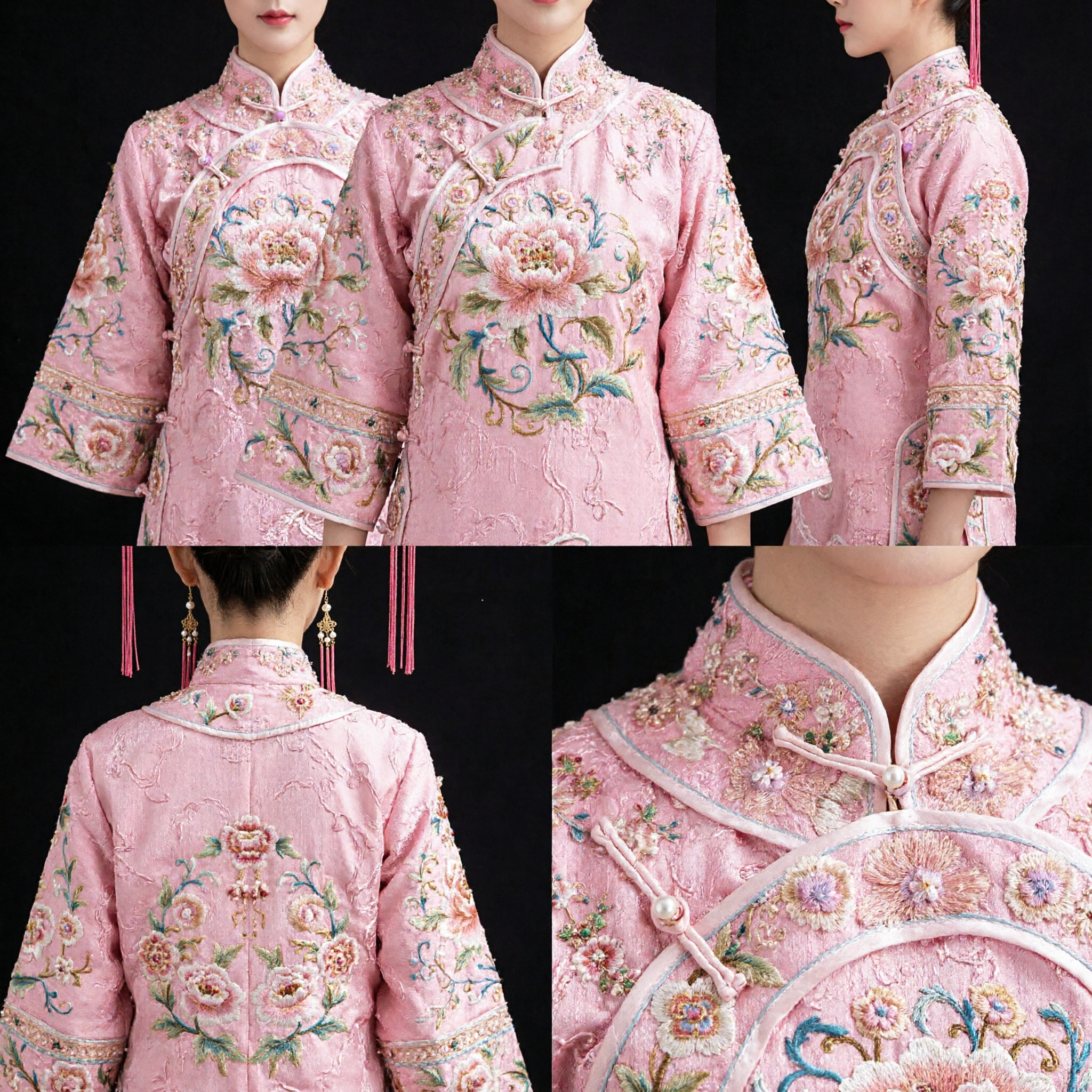 Exquisite Traditional Chinese Hanfu Hair Crown with Pink Tassels and Floral Ornaments for Ancient Costume Weddings - Asian Costume