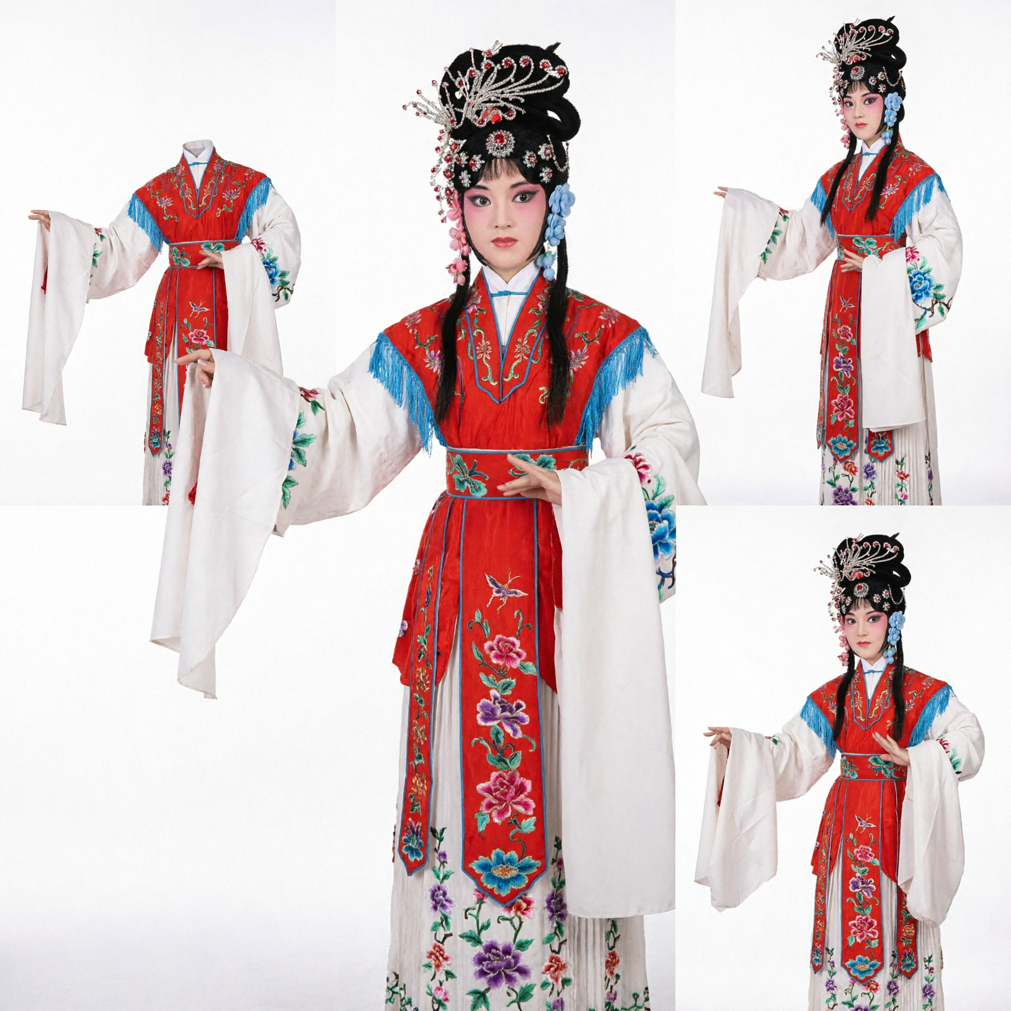 Traditional Chinese Peking Opera Costume Red Embroidered Dress with Headdress for Female Dan Role Stage Performance - Asian Costume