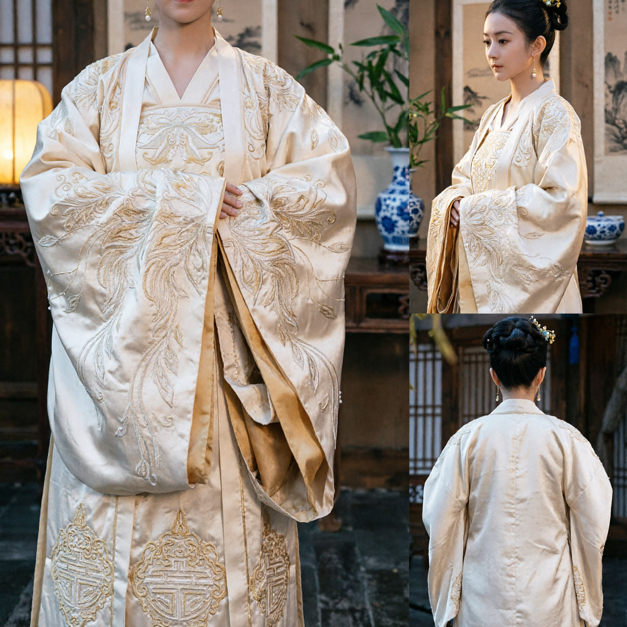 Traditional Chinese Ancient Costume Song Dynasty Hanfu Elegant Embroidered Beige Robe for Women Cosplay Performance - Asian Costume