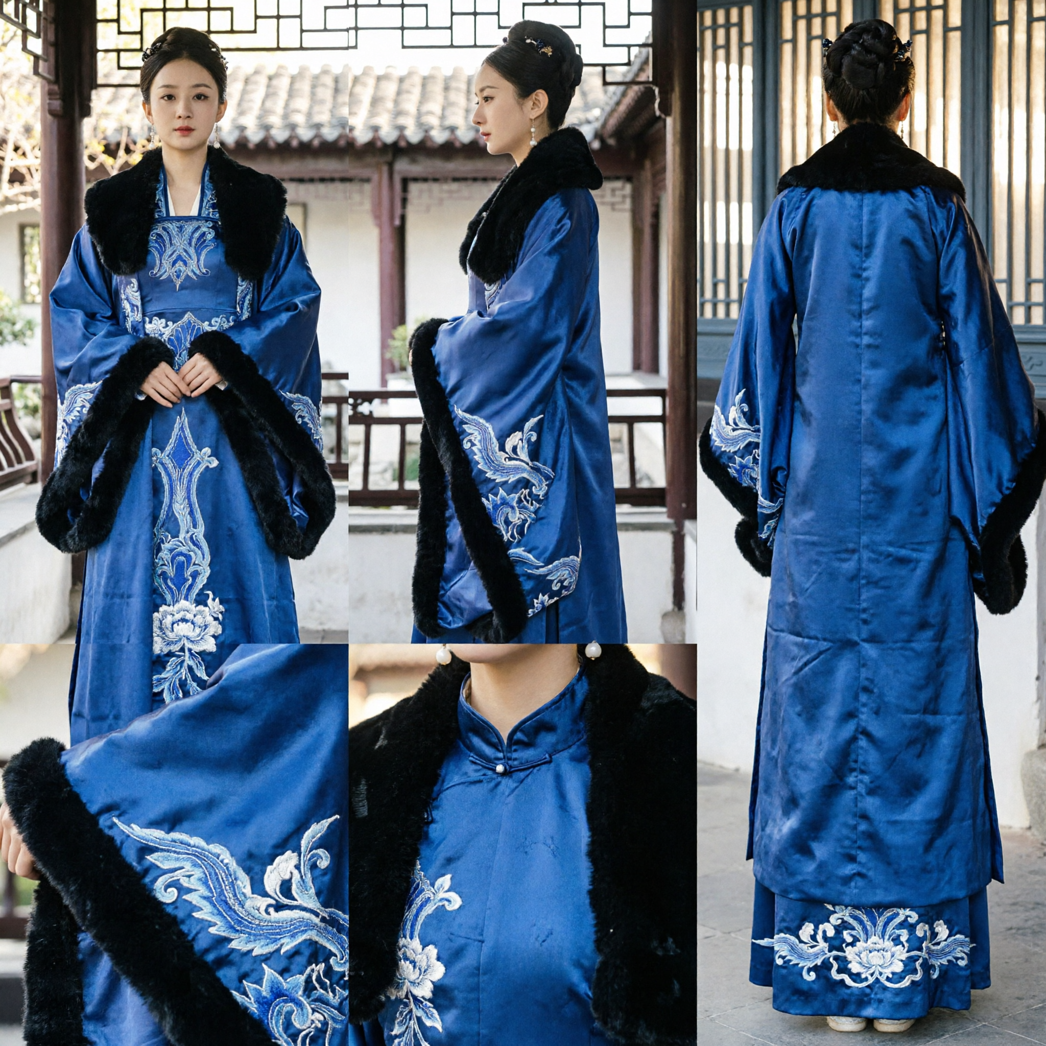 Traditional Chinese Hanfu Winter Blue Fur Cloak Ancient Noble Lady Embroidered Costume for Women Cosplay - Asian Costume
