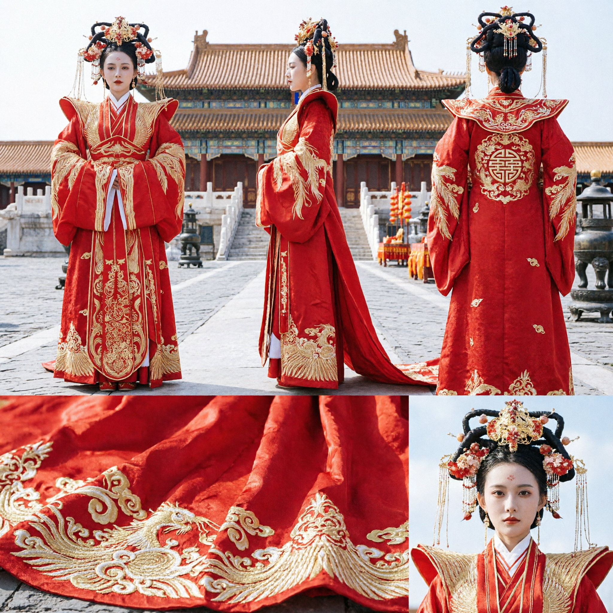 Ancient Chinese Traditional Red Hanfu Costume Ancient Empress Wedding Dress with Phoenix Embroidery for Women - Asian Costume