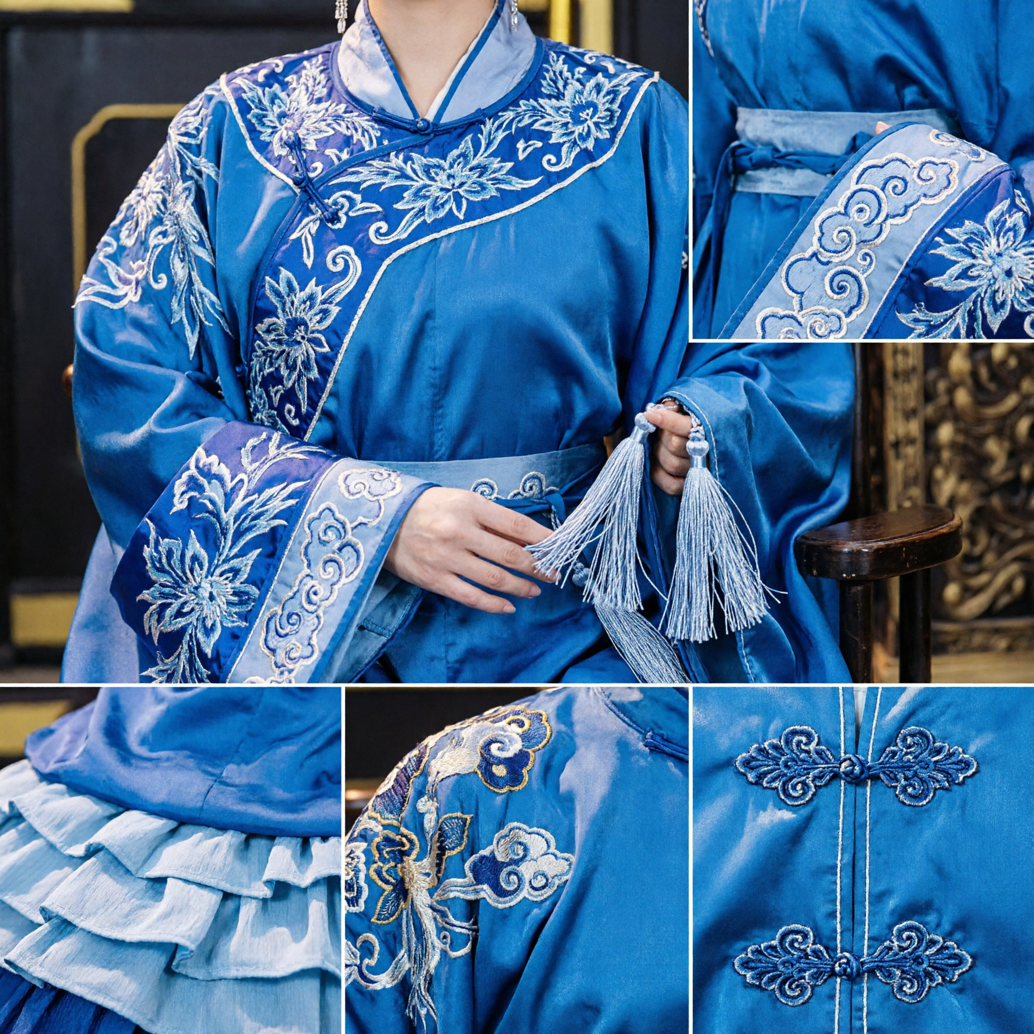 Traditional Chinese Blue Hanfu Costume Ancient Palace Lady Dress for Women Pipa Performance Cosplay - Asian Costume