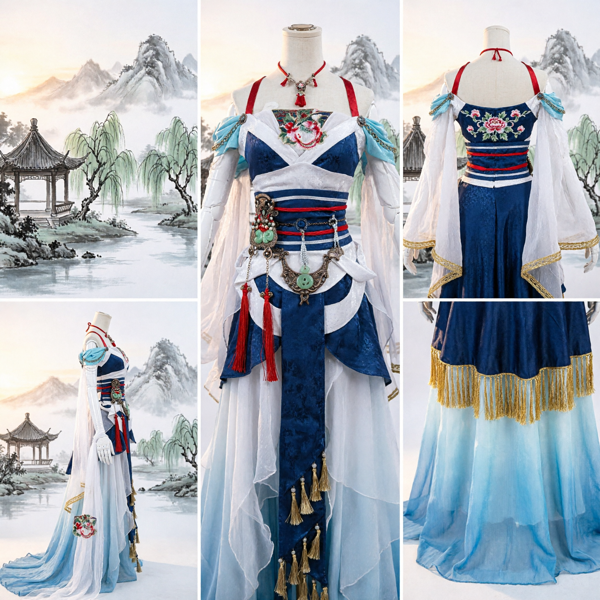 Traditional Chinese Hanfu Cosplay Costume Blue White Ancient Fairy Dress for Women Gaming Conventions - Asian Costume