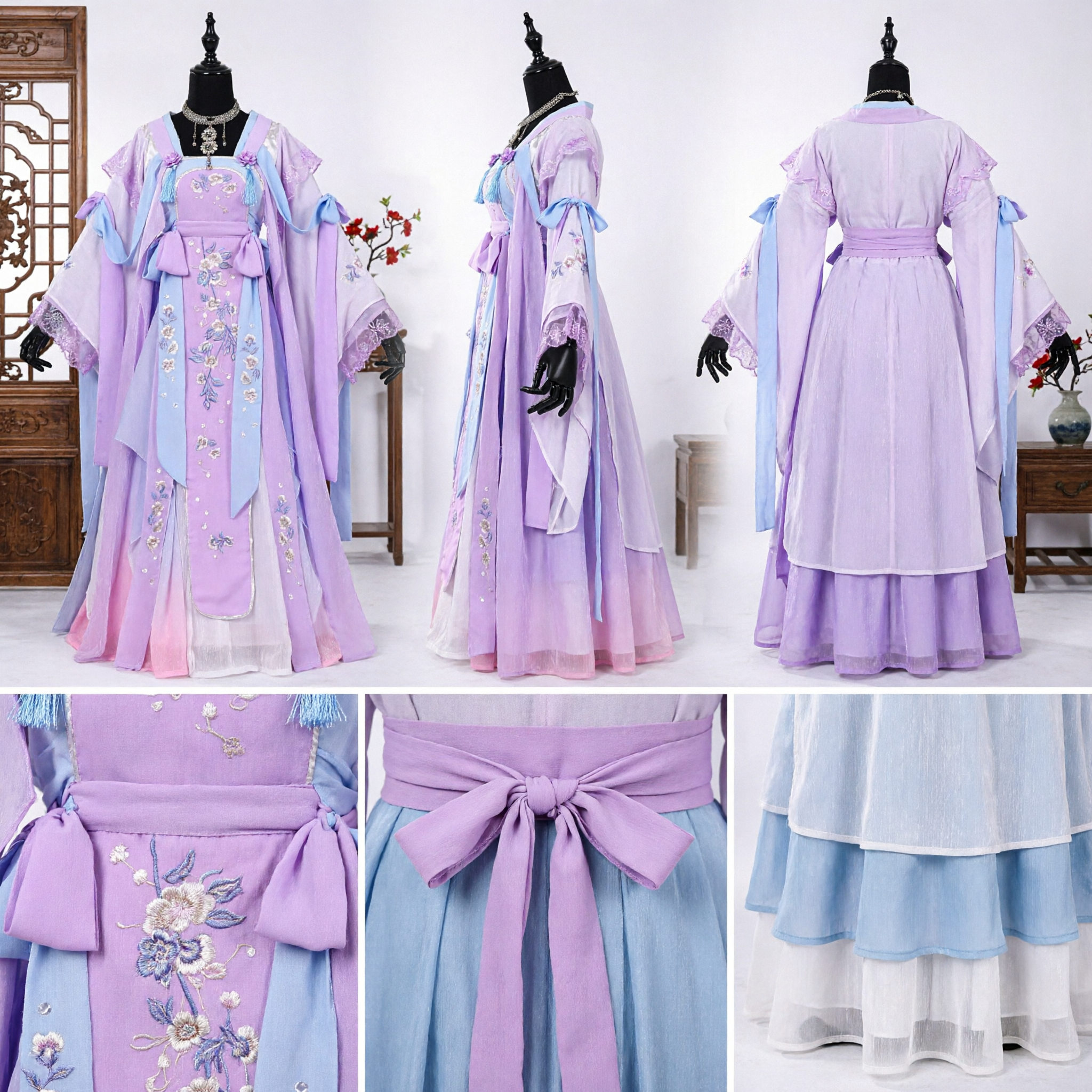 Traditional Chinese Hanfu Tang Dynasty Fairy Princess Costume Purple Embroidered Ancient Dress for Women Cosplay - Asian Costume