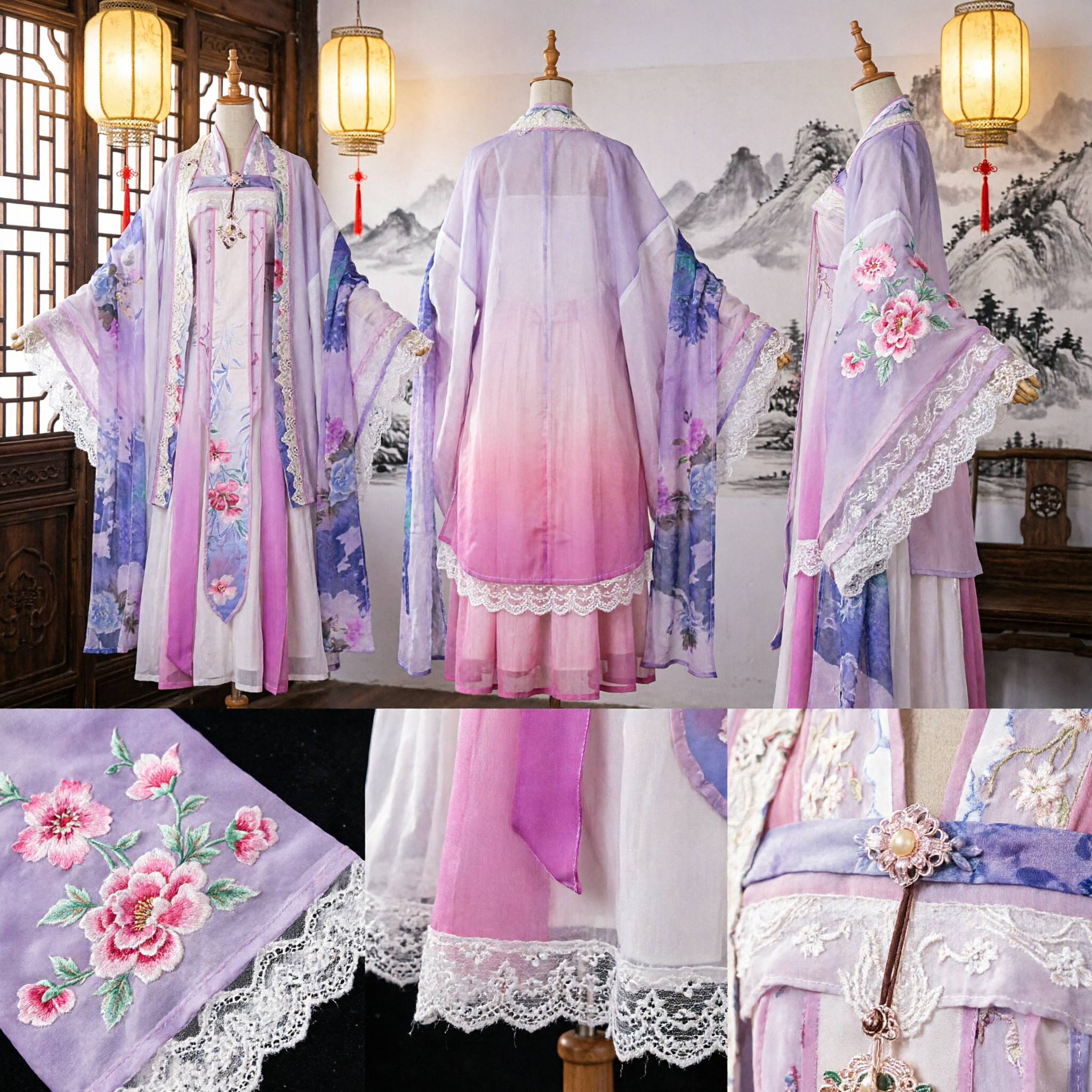 Elegant Purple Hanfu Traditional Chinese Ancient Costume Floral Embroidery Fairy Dress for Women Cosplay Photography - Asian Costume