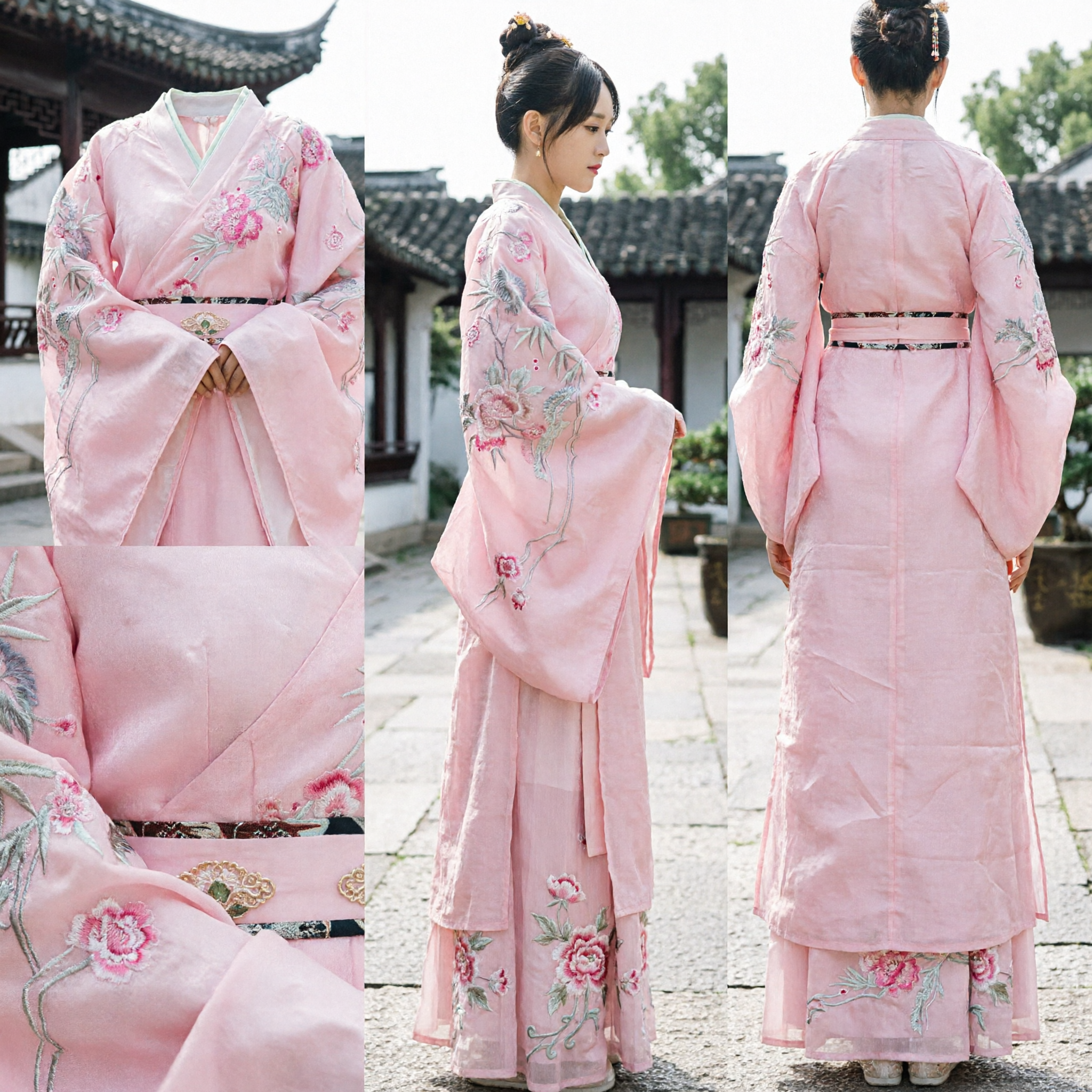 Elegant Pink Traditional Chinese Hanfu Ancient Costume Embroidered Floral Robe for Women Historical Performance - Asian Costume