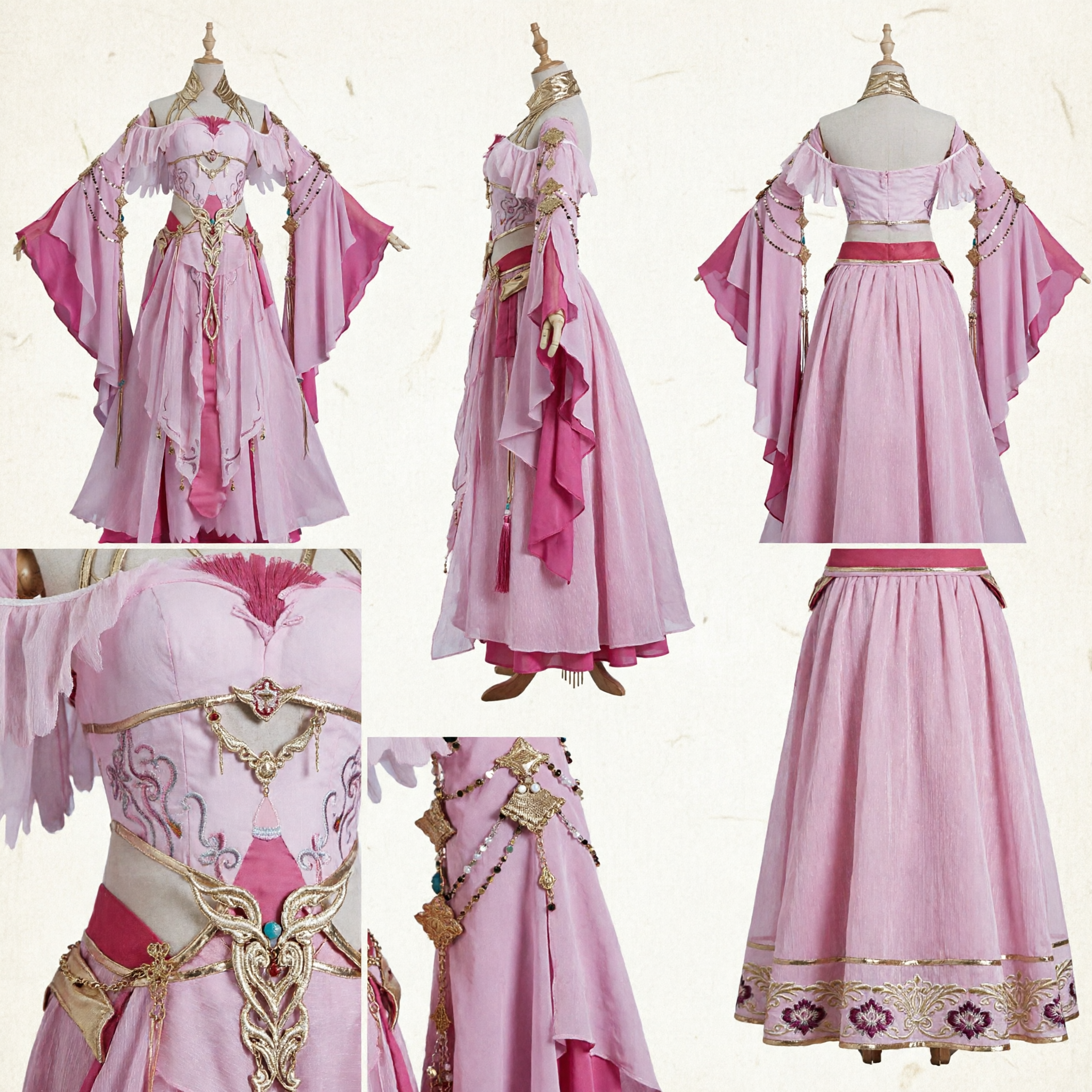 Elegant Pink Ancient Chinese Hanfu Dress Fantasy Fairy Goddess Cosplay Costume for Stage Performance - Asian Costume