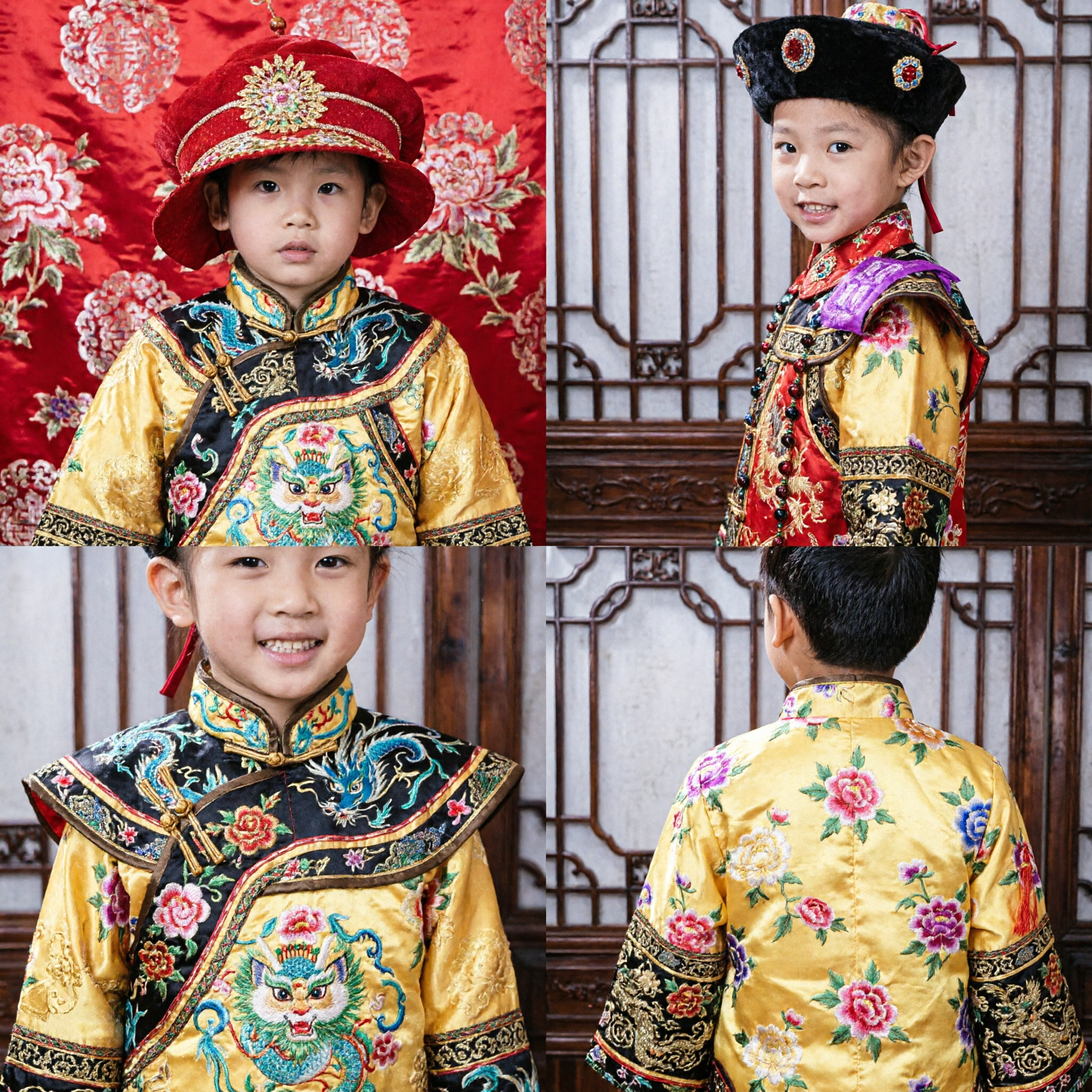 Boys Traditional Chinese Qing Dynasty Costume Kids Ethnic Dragon Robe for Stage Performance - Asian Costume