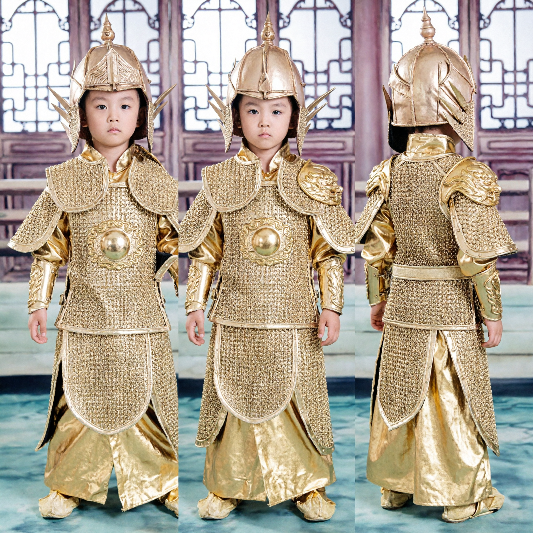 Kids Chinese Golden General Armor Costume Boys Ancient Warrior Stage Performance Halloween Cosplay Hanfu Outfit - Asian Costume