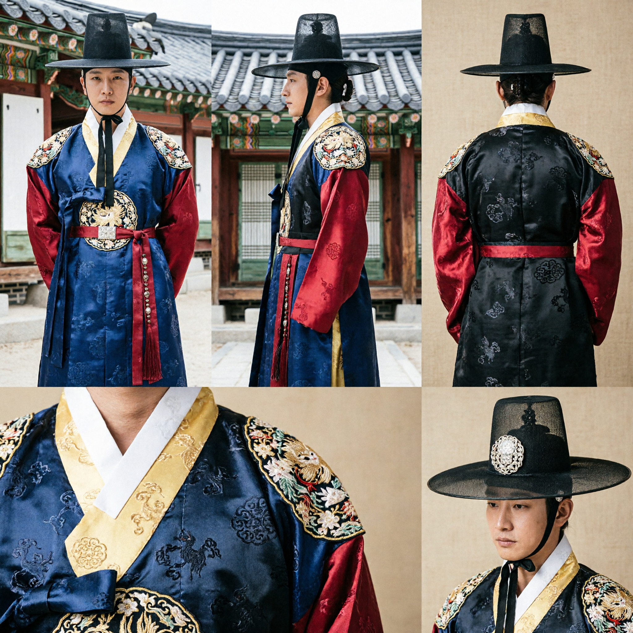 Men's Traditional Korean Hanbok Joseon Dynasty Official Black Robe and Hat Set for Historical Cosplay - Asian Costume