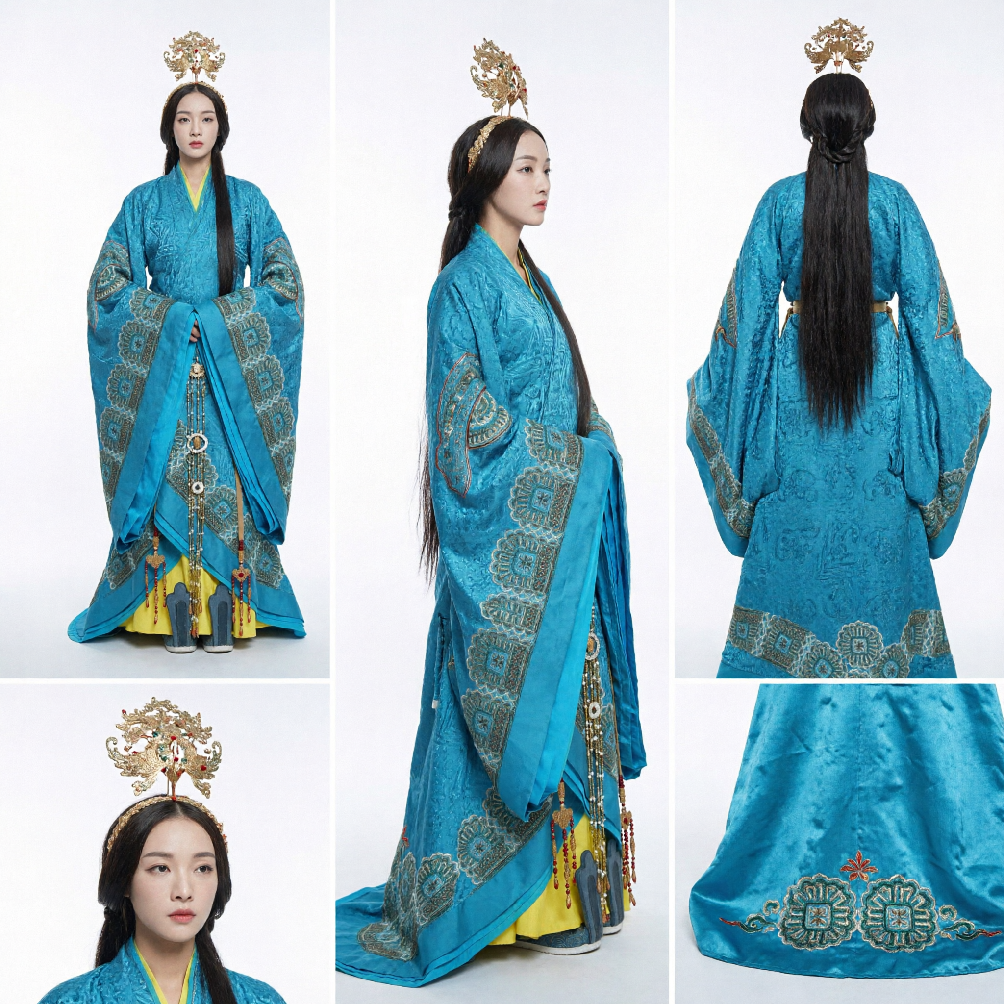 Traditional Chinese Ancient Blue Hanfu Robe Empress Princess Costume for Women Historical Cosplay Performance - Asian Costume