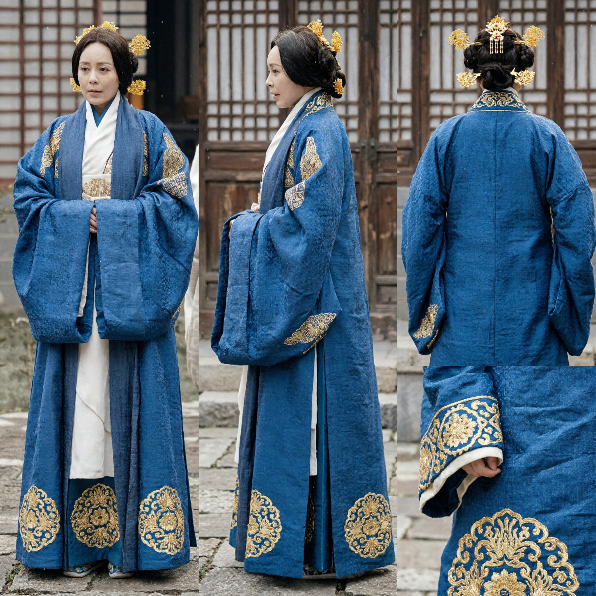 Women's Blue Hanfu Traditional Costume Ancient Chinese Han Dynasty Embroidered Robe for Cosplay Performance - Asian Costume