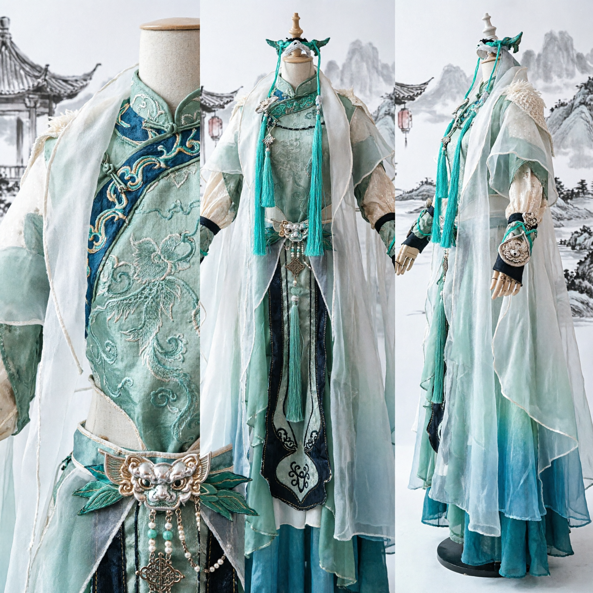 Traditional Chinese Hanfu Costume for Men Ancient Swordsman Wuxia Knight Cosplay Outfit with Accessories - Asian Costume