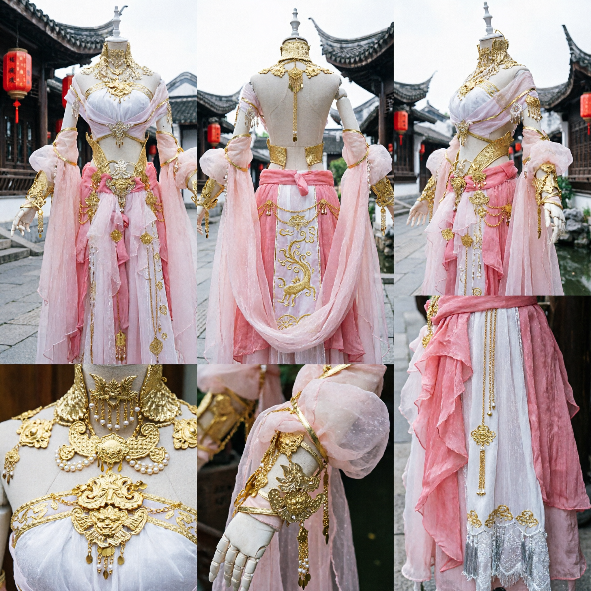 Traditional Chinese Pink Fairy Goddess Costume Ancient Hanfu Dress with Gold Embroidery for Dance Performance - Asian Costume