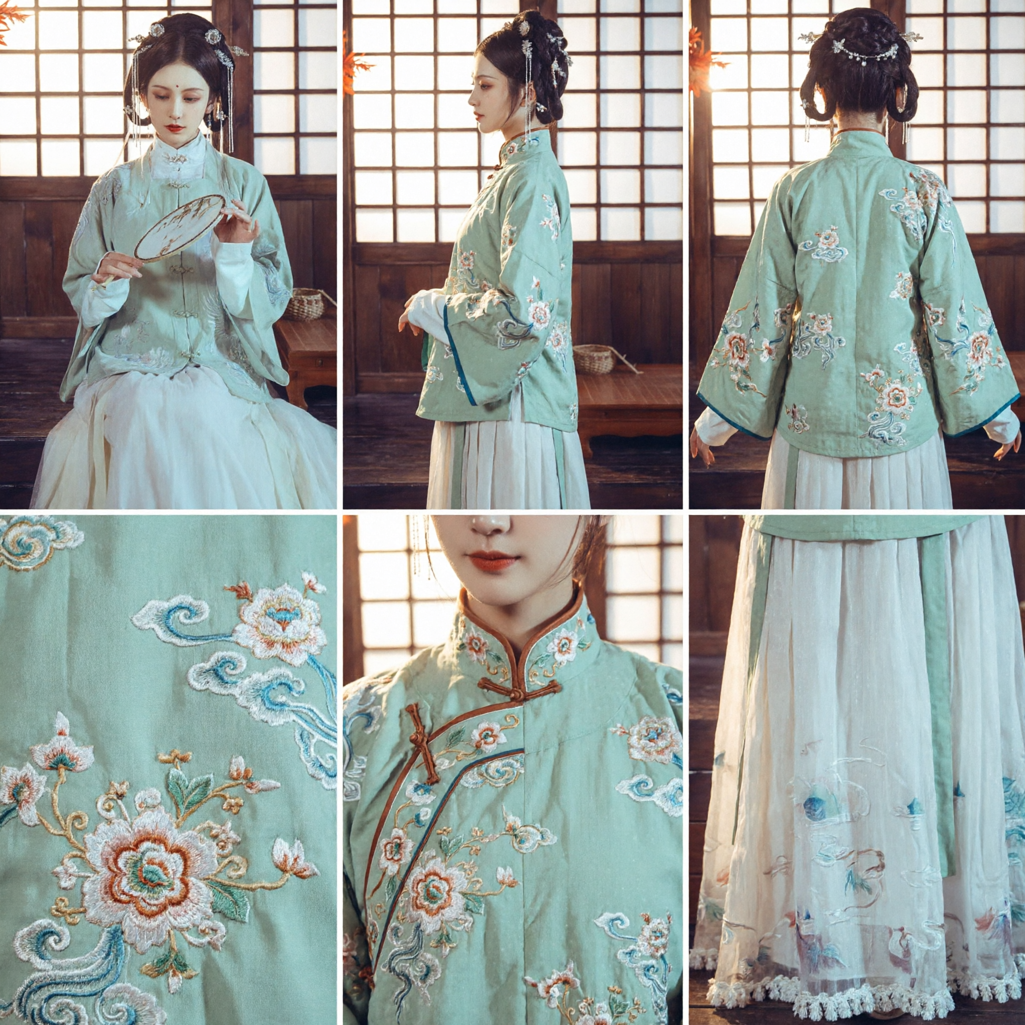 Elegant Ming Dynasty Hanfu Set Traditional Chinese Ancient Costume Women Embroidered Stand Collar Top and Floral Skirt - Asian Costume