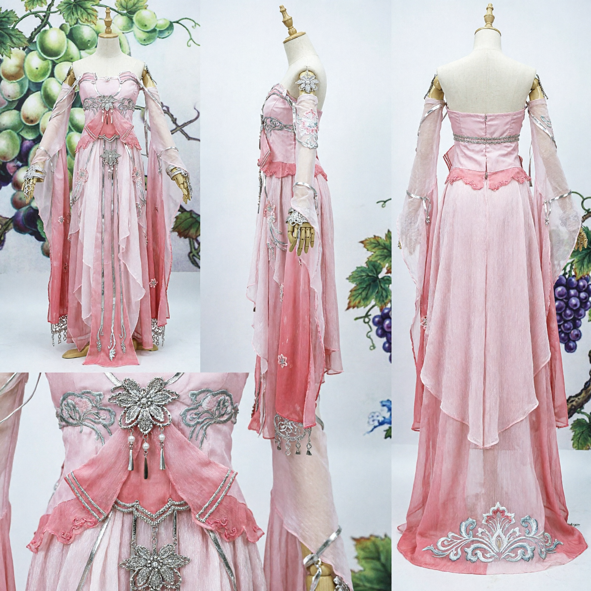 Elegant Pink Chinese Traditional Hanfu Costume Ancient Fairy Princess Dress with Wide Sleeves for Cosplay - Asian Costume