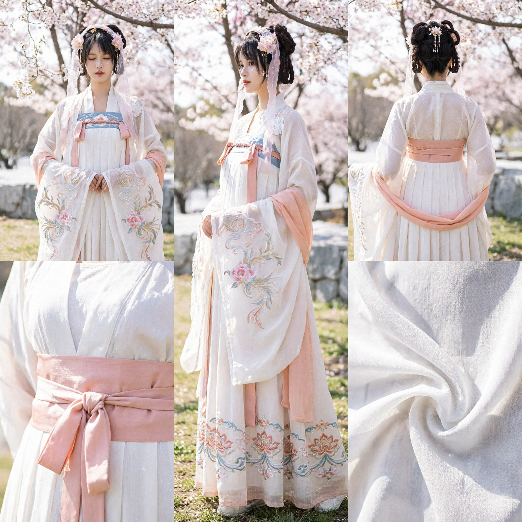 Traditional Chinese Hanfu Dress for Women White Pink Fairy Style Ancient Costume for Spring Outing Photography - Asian Costume