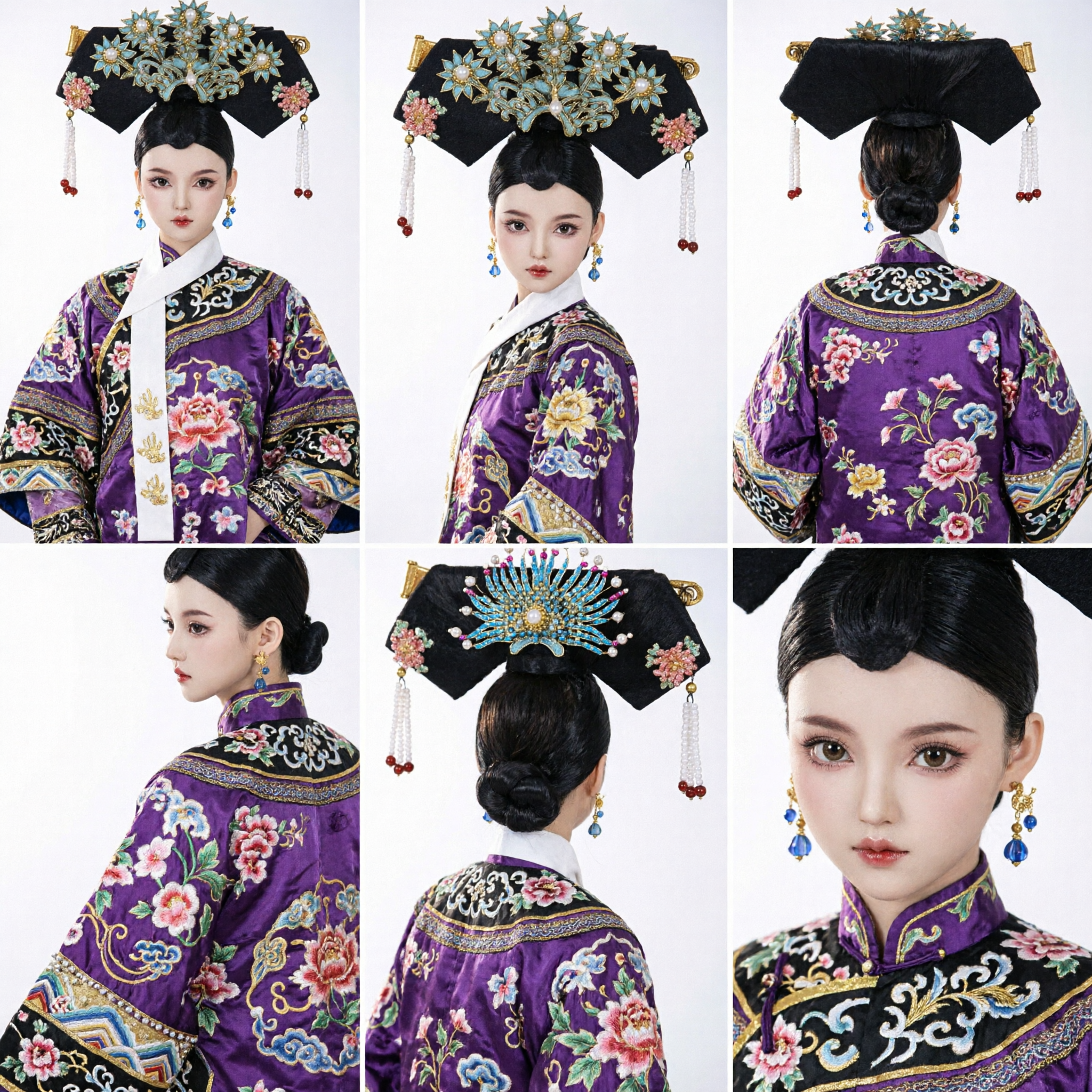 Traditional Chinese Qing Dynasty Manchu Empress Floral Headdress with Turquoise Pearls and Tassels Costume Accessory - Asian Costume