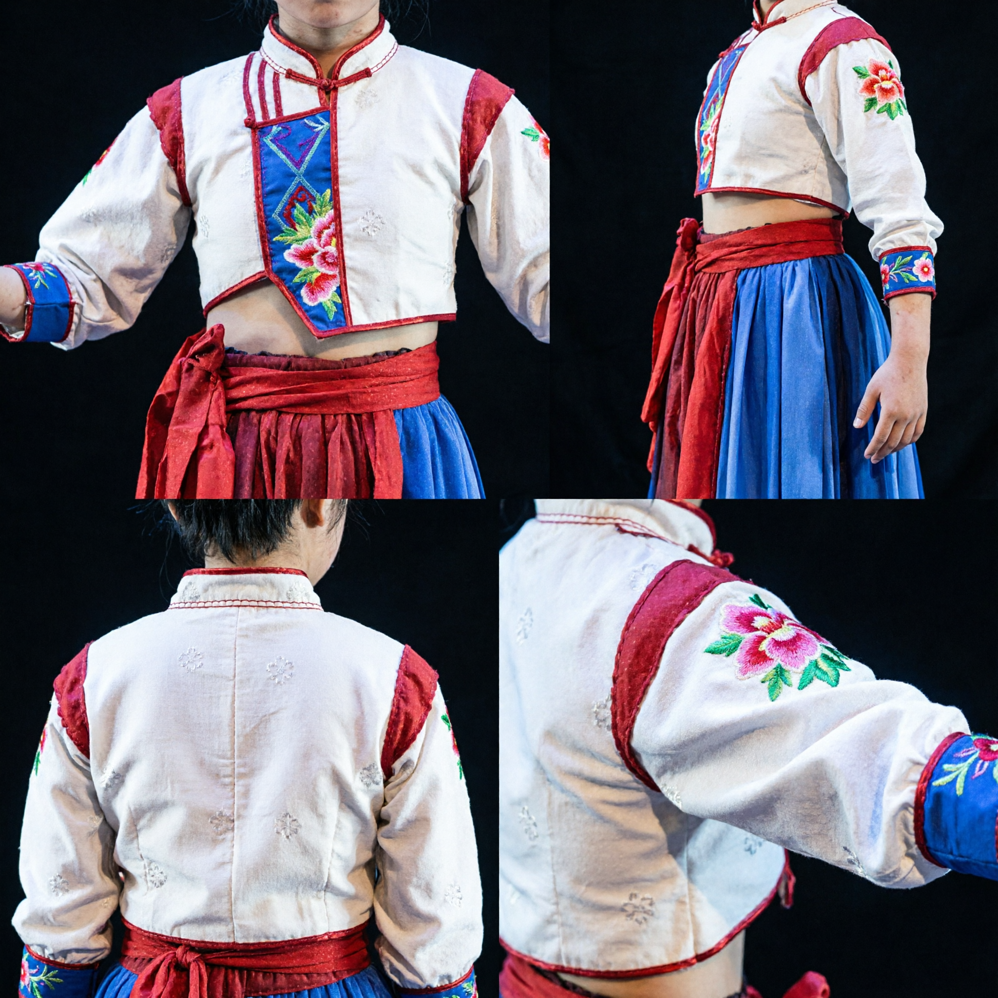 Kids Chinese Traditional Folk Dance Costume Red White Embroidered Performance Outfit for Boys and Girls Stage Show - Asian Costume