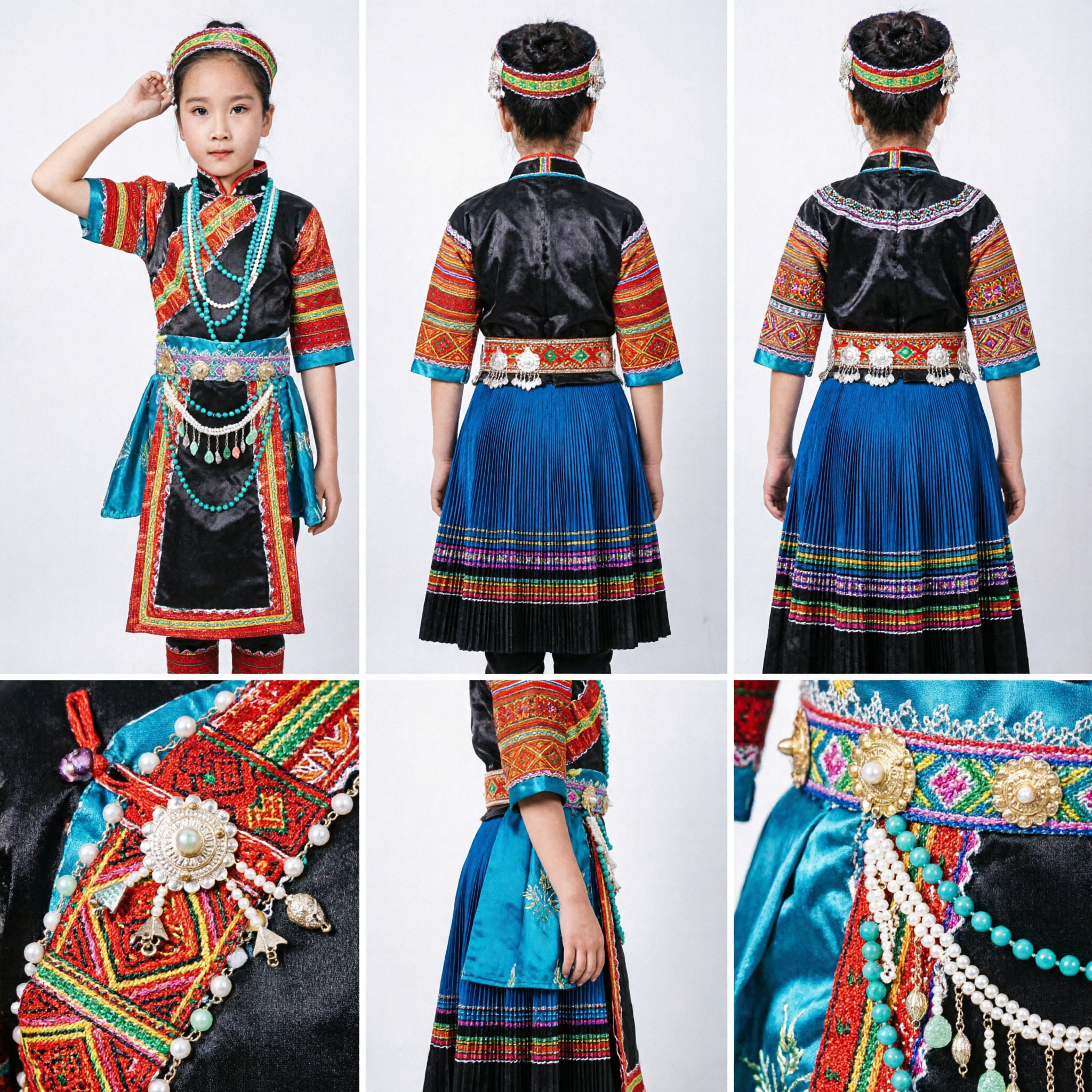 Girls Traditional Chinese Ethnic Minority Folk Dance Costume Colorful Stage Performance Cultural Outfit - Asian Costume
