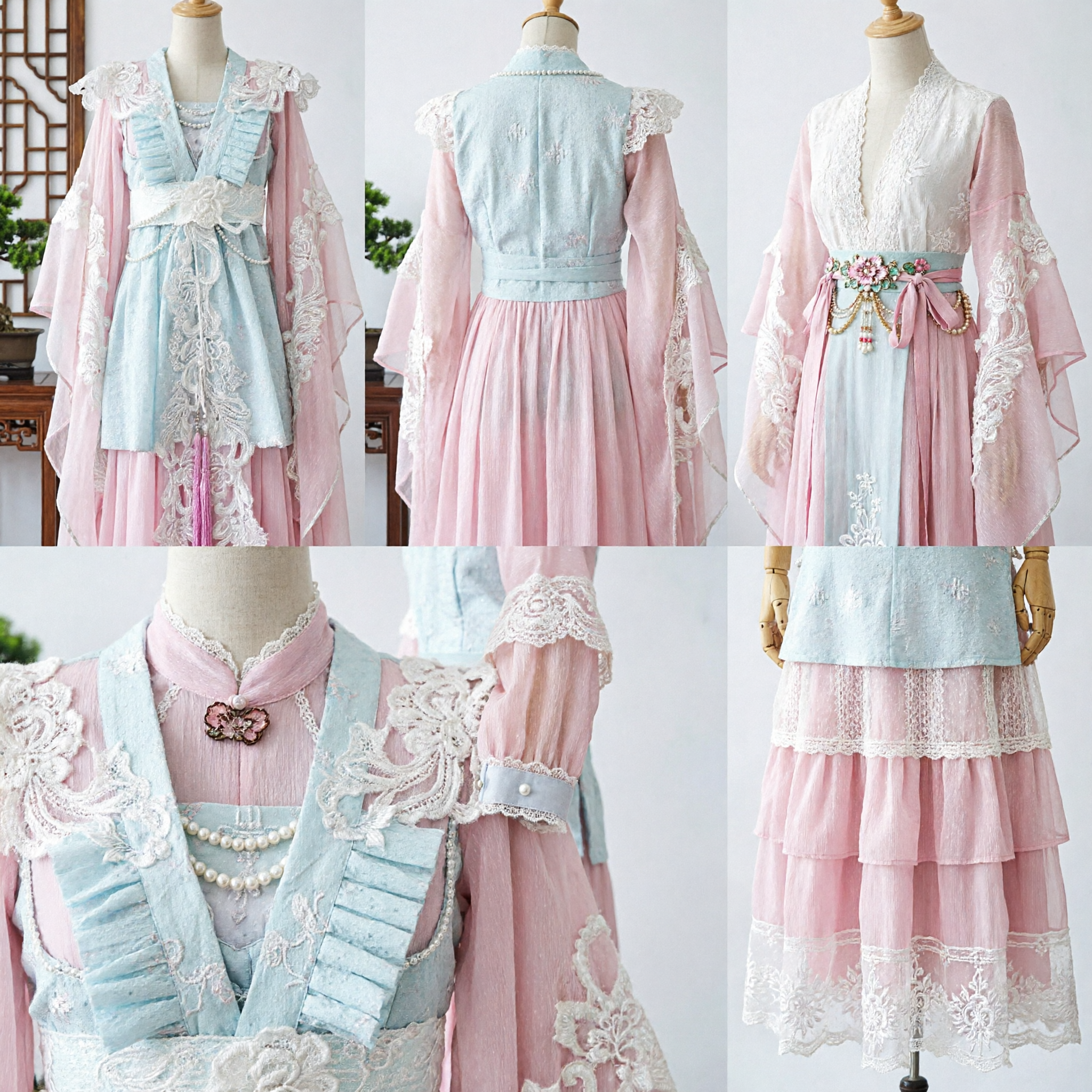 Traditional Chinese Hanfu Fairy Costume Pink and Blue Embroidered Robe for Women Cosplay Performance - Asian Costume
