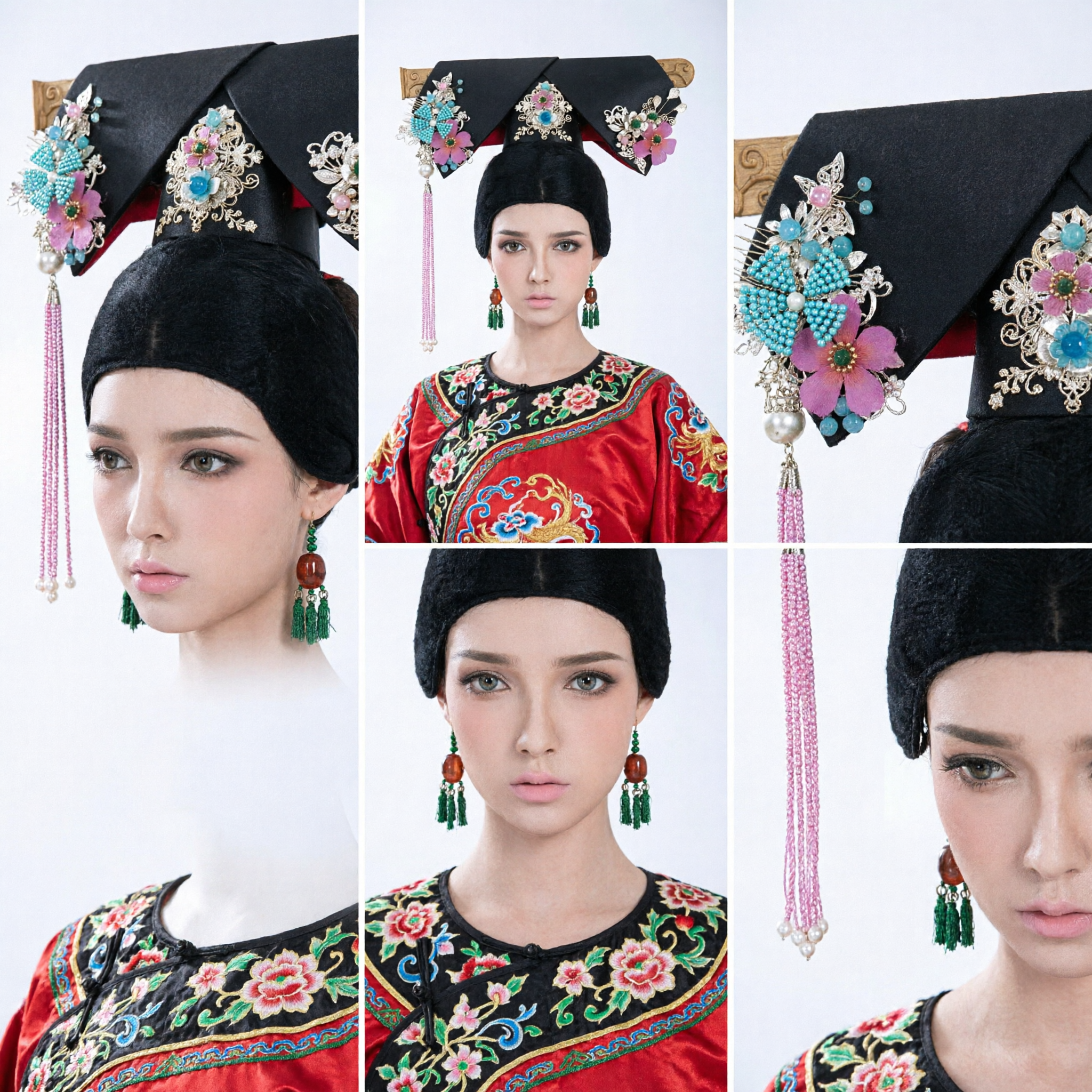 Traditional Chinese Qing Dynasty Manchu Princess Headdress Ancient Concubine Hair Ornaments for Women Cosplay - Asian Costume