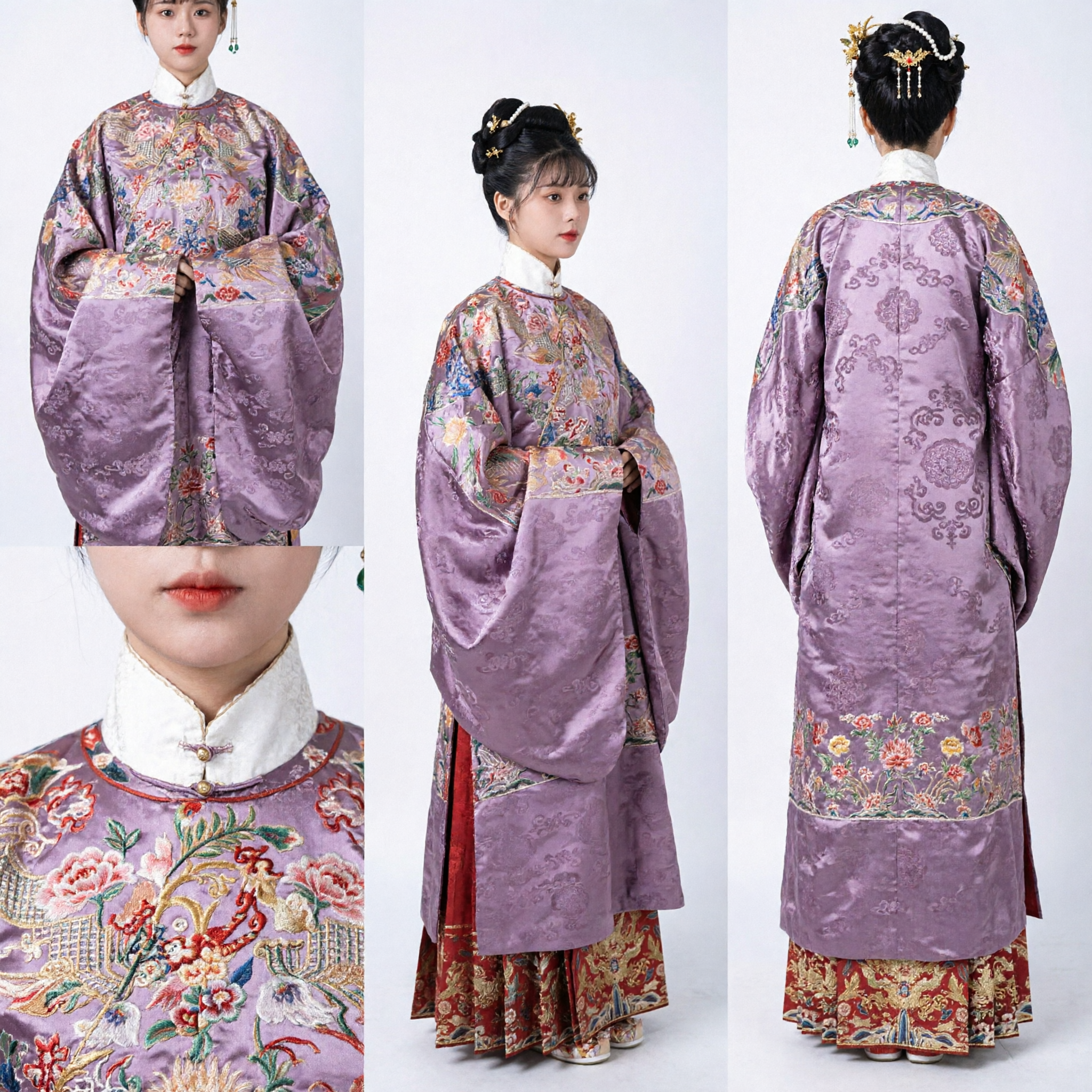 Elegant Purple Ming Dynasty Hanfu Pifeng Robe with Floral Embroidery Traditional Chinese Ancient Costume for Women - Asian Costume
