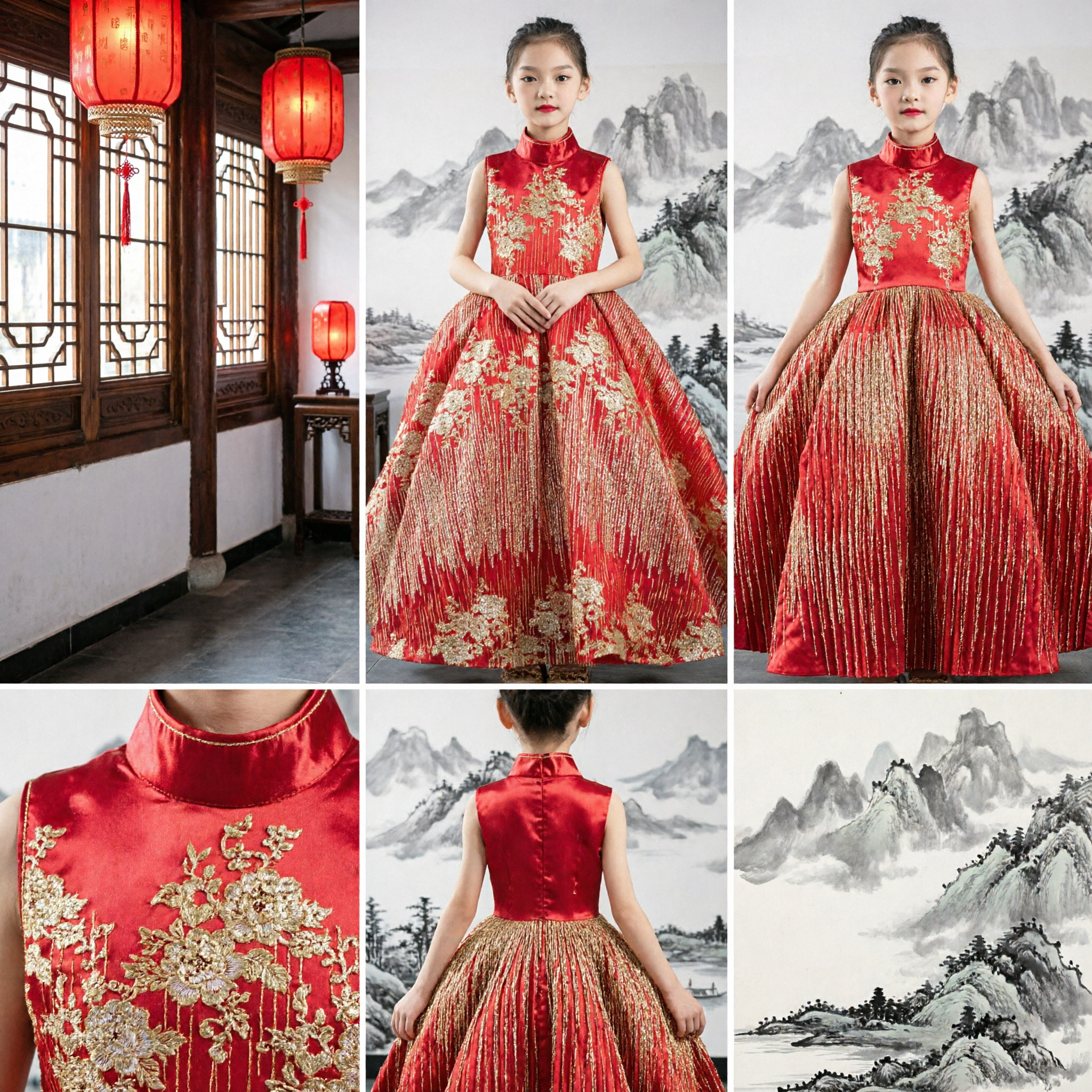 Kids Girls Red Chinese Traditional Cheongsam Ball Gown Dress for Wedding Flower Girl Host Performance - Asian Costume