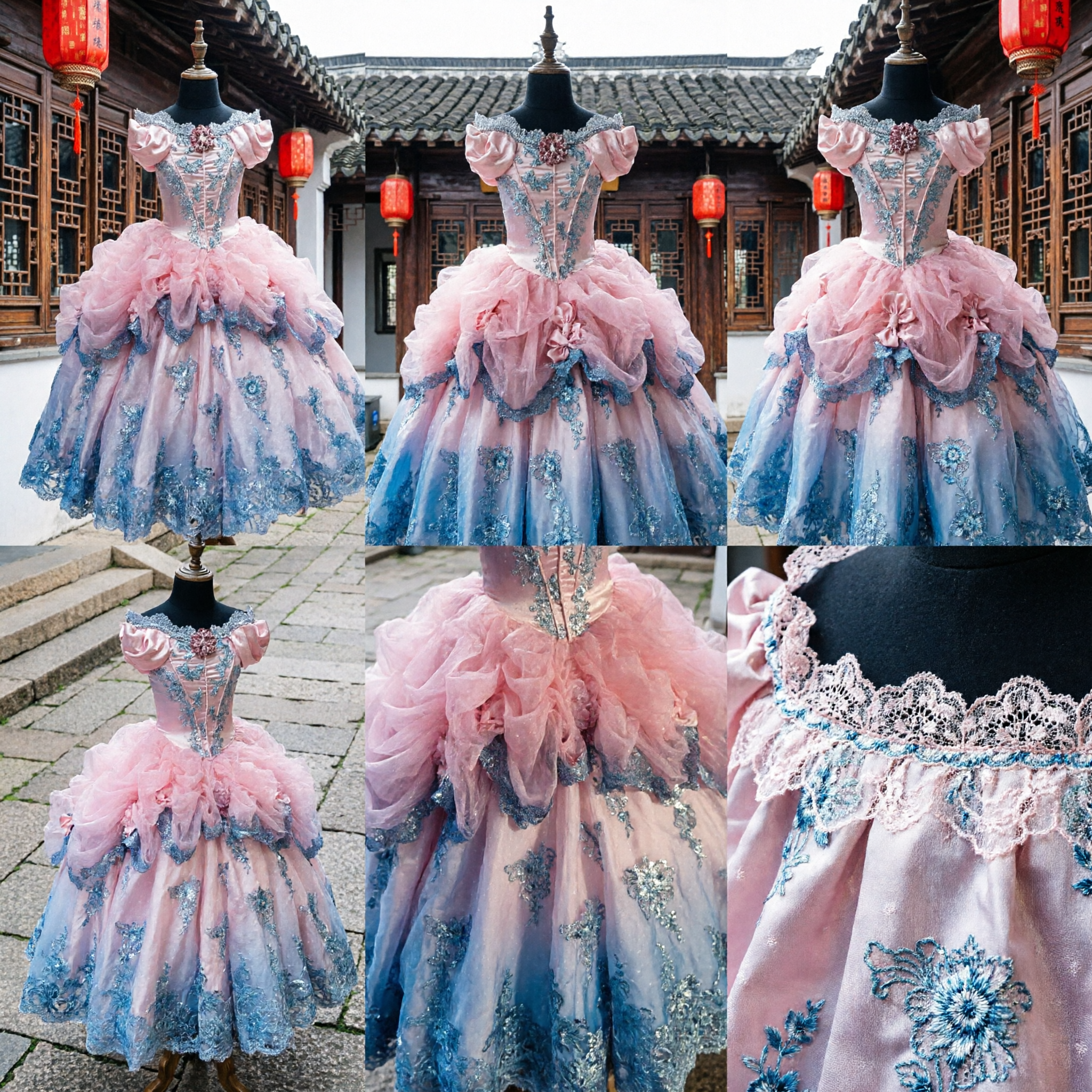 Women's Pink and Blue Rococo Ballgown Marie Antoinette Costume Dress for Prom Cosplay and Masquerade - Asian Costume