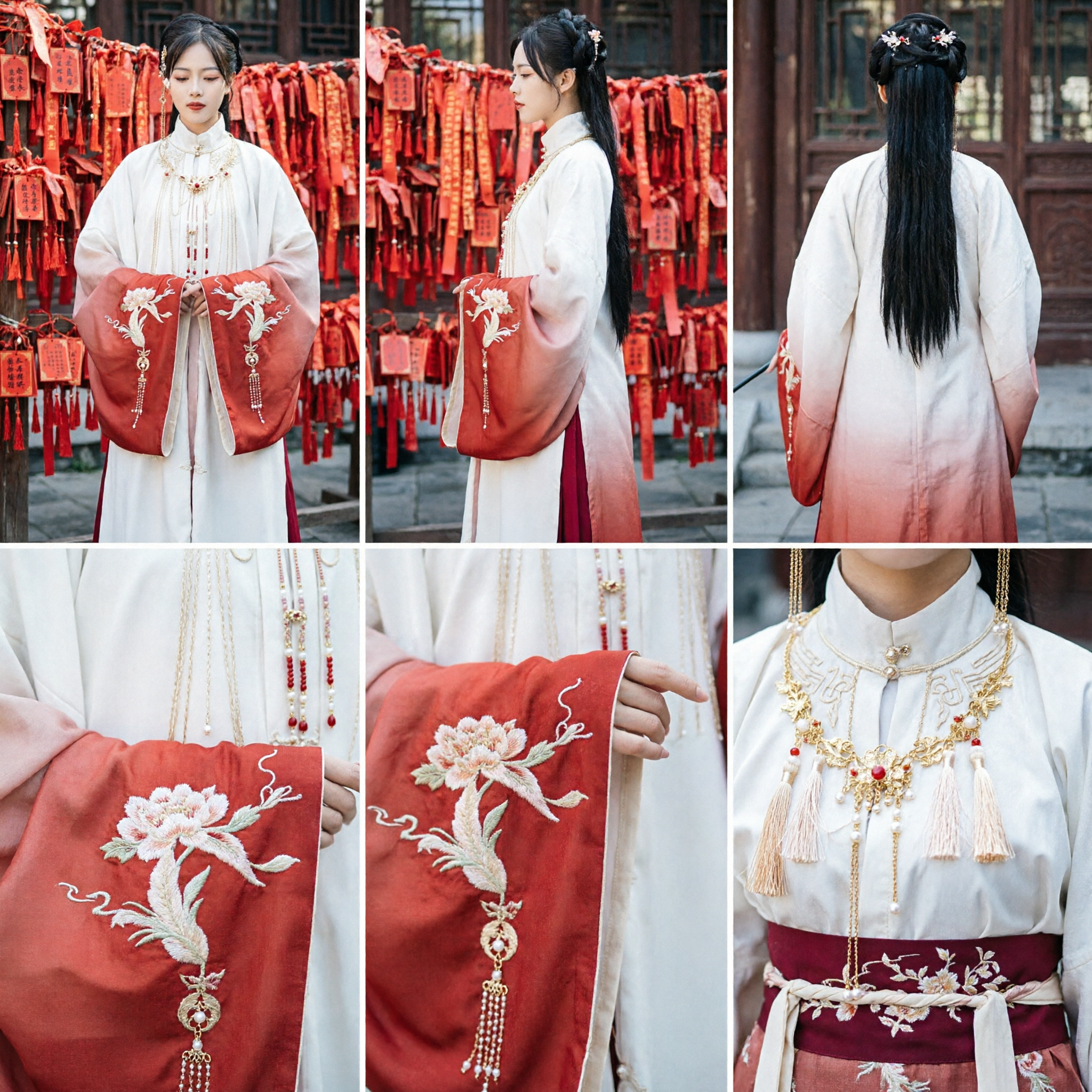 Elegant Ming Dynasty Hanfu Set for Women White Embroidered Top and Red Skirt Traditional Chinese Ancient Costume - Asian Costume
