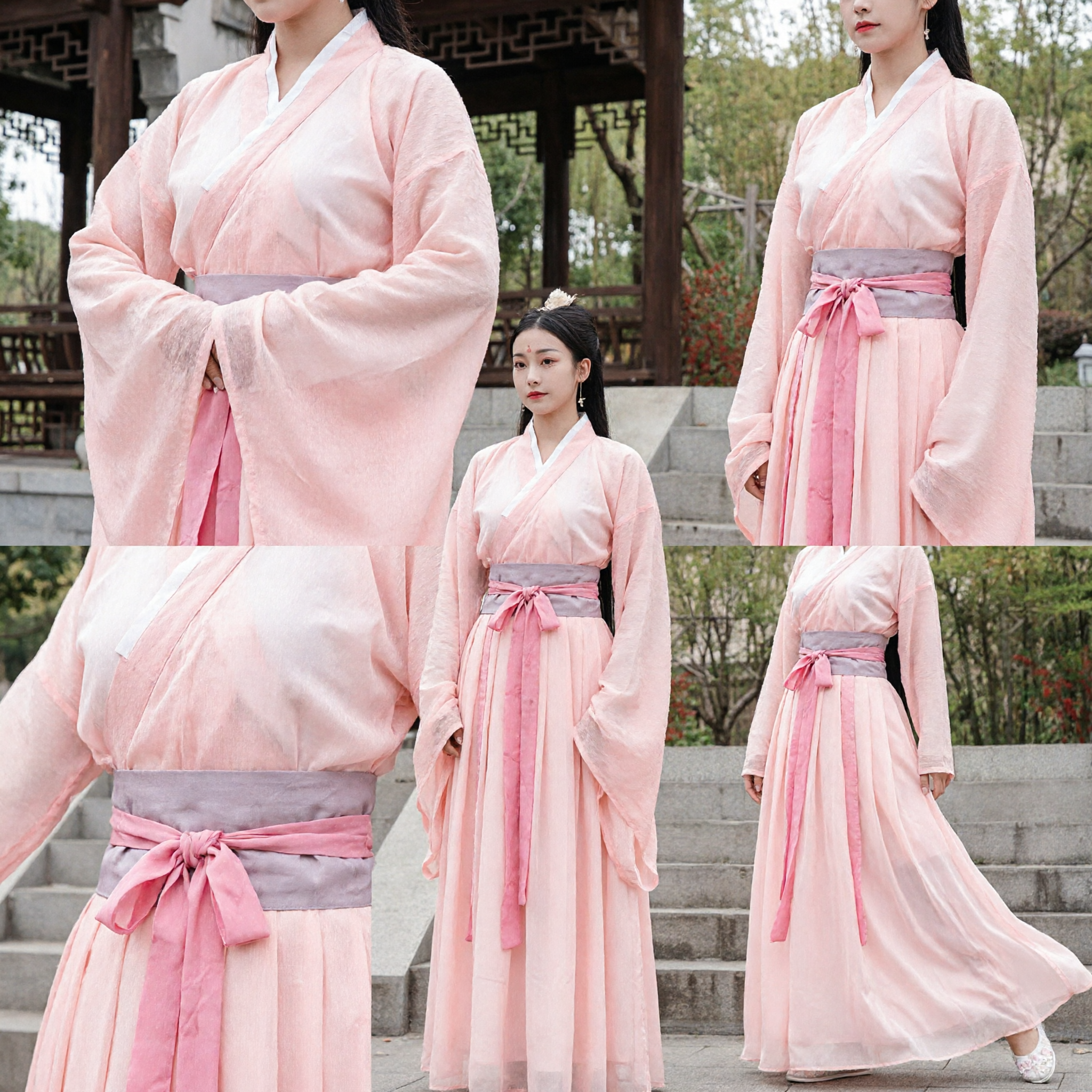 Elegant Pink Traditional Chinese Hanfu Ancient Fairy Costume Long Sleeve Dress for Women Cosplay Performance - Asian Costume