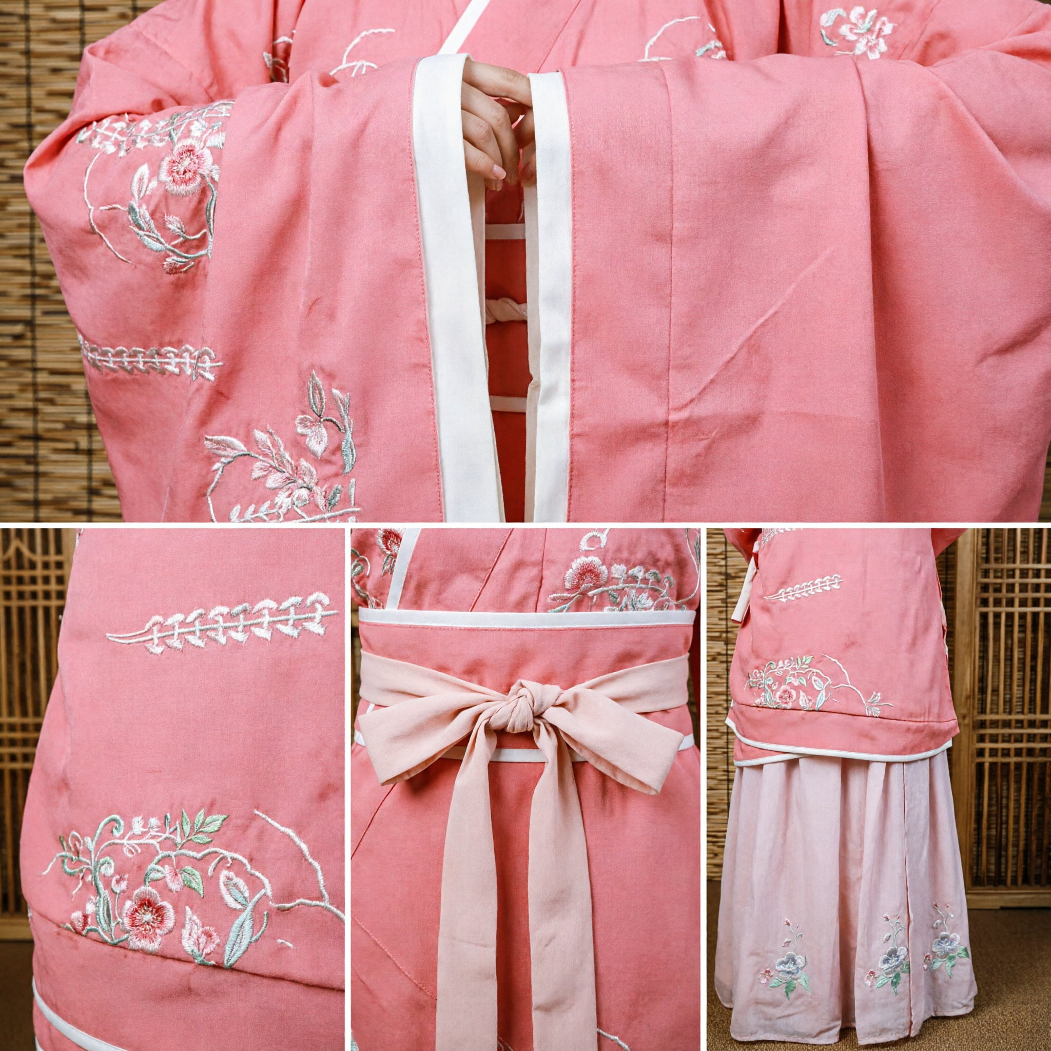 Elegant Pink Chinese Hanfu Traditional Costume with Floral Embroidery Ancient Clothing Set for Women and Girls - Asian Costume