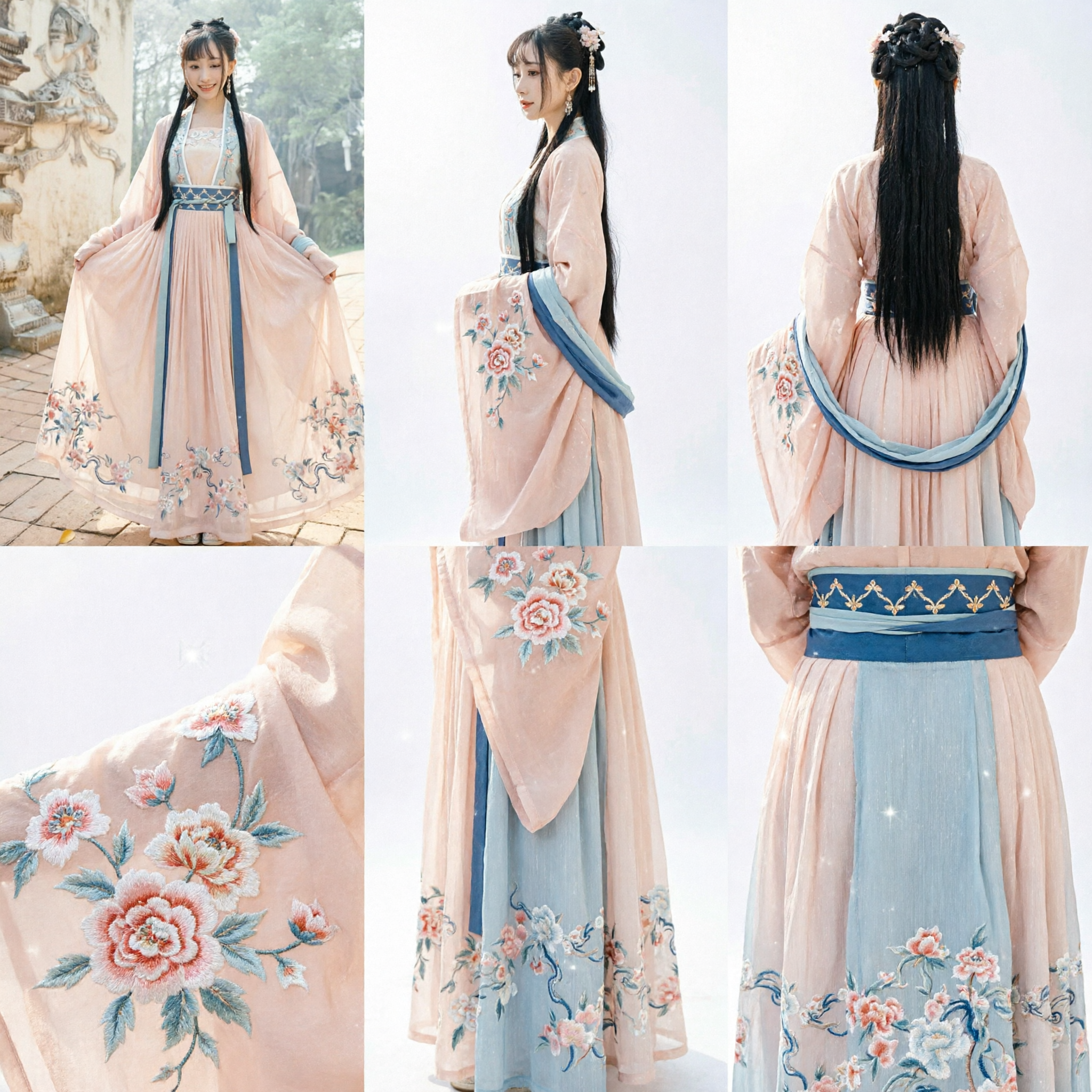 Elegant Pink Traditional Chinese Hanfu Dress with Floral Embroidery Ancient Fairy Costume for Women - Asian Costume