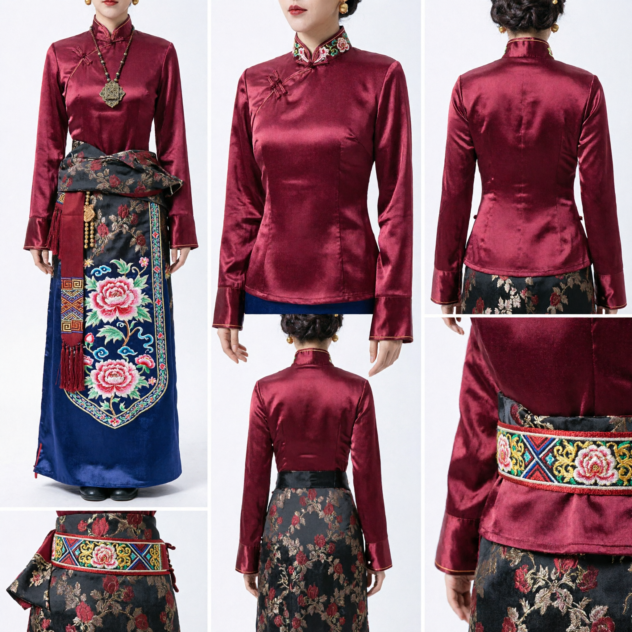 Traditional Chinese Women's Ming Dynasty Hanfu Set Red Silk Blouse and Floral Skirt for Formal Events - Asian Costume