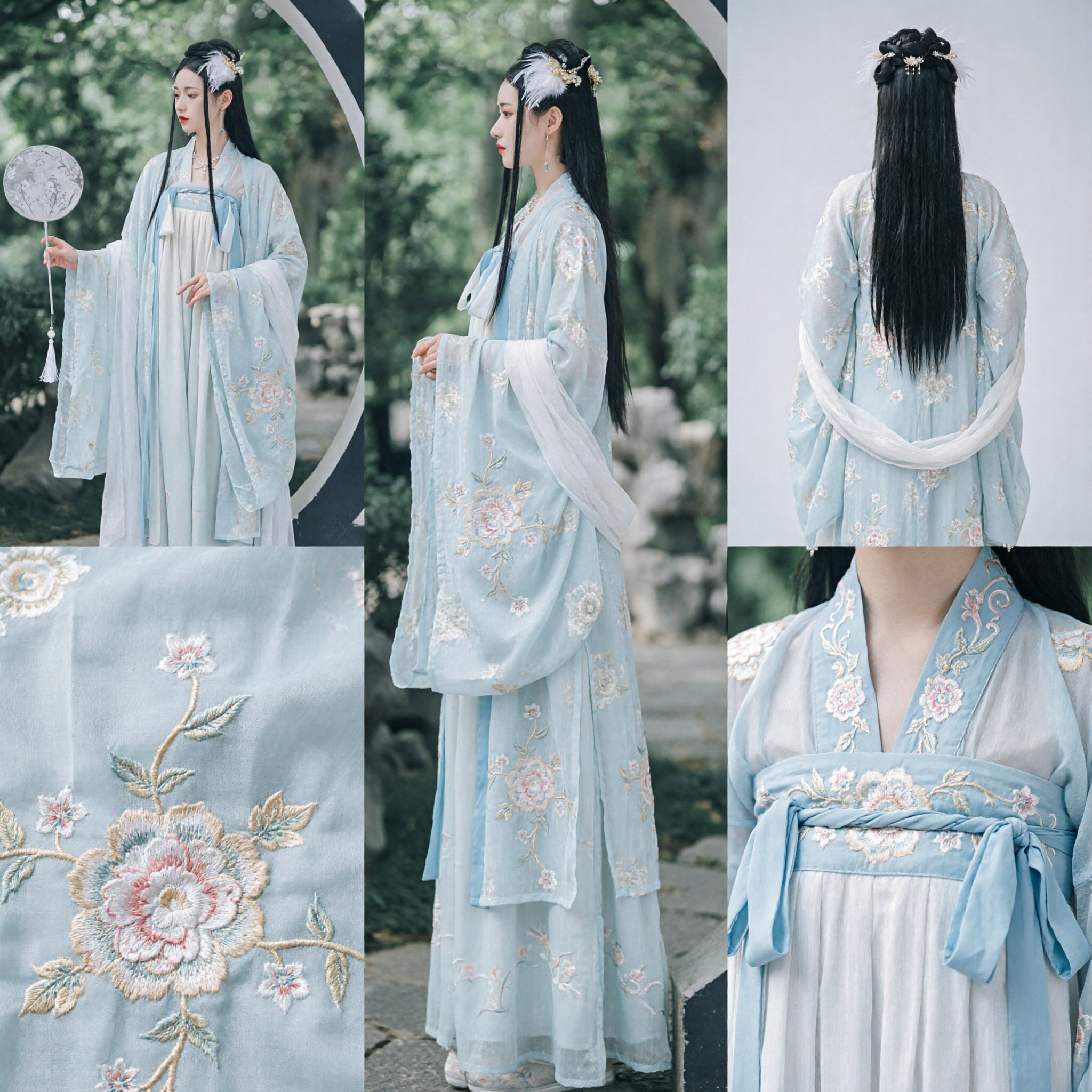 Elegant Pale Blue Chinese Hanfu Traditional Ancient Costume Fairy Style Dress for Women Photography - Asian Costume