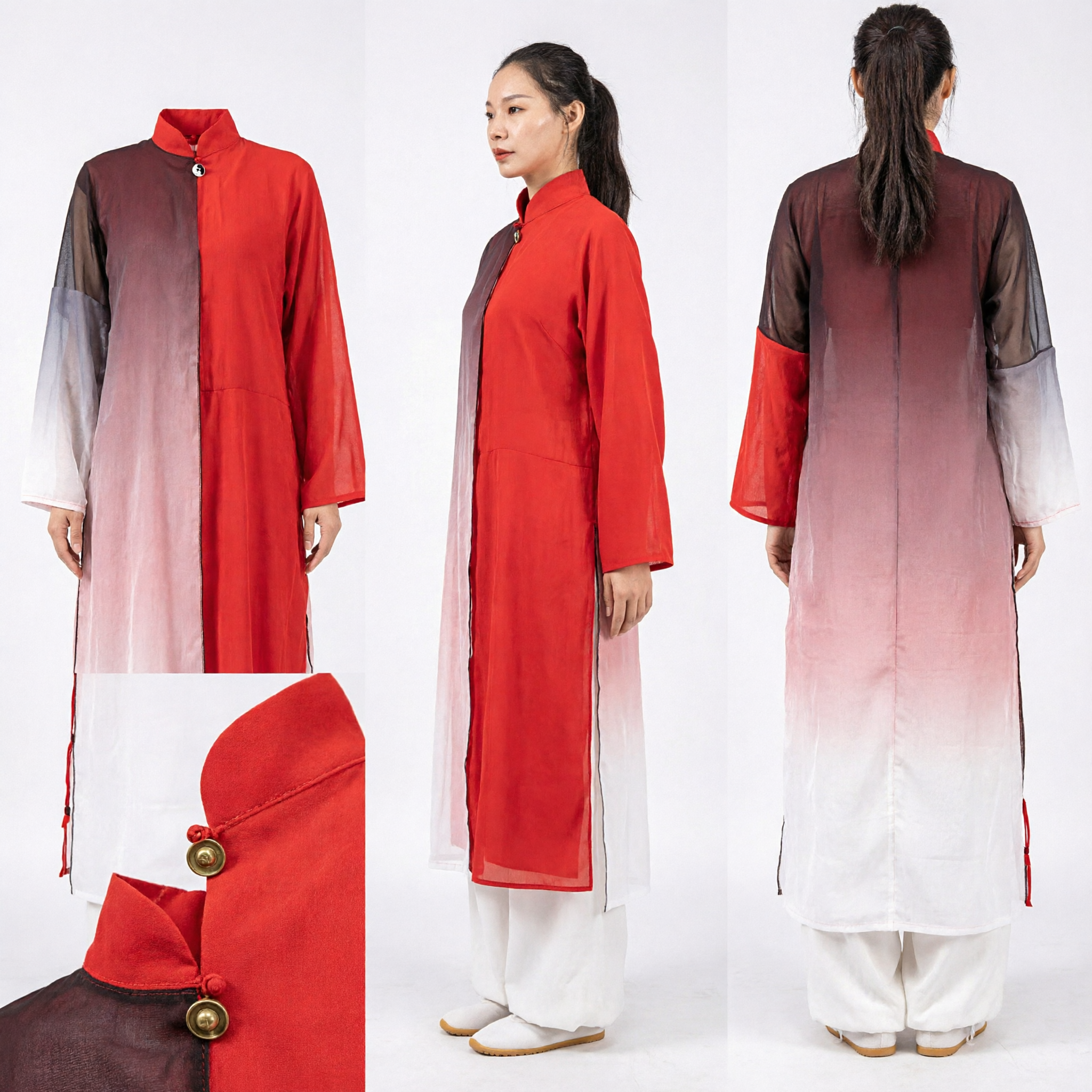 Women's Traditional Red Gradient Tai Chi Uniform Chinese Kung Fu Suit Martial Arts Wushu Performance Costume - Asian Costume