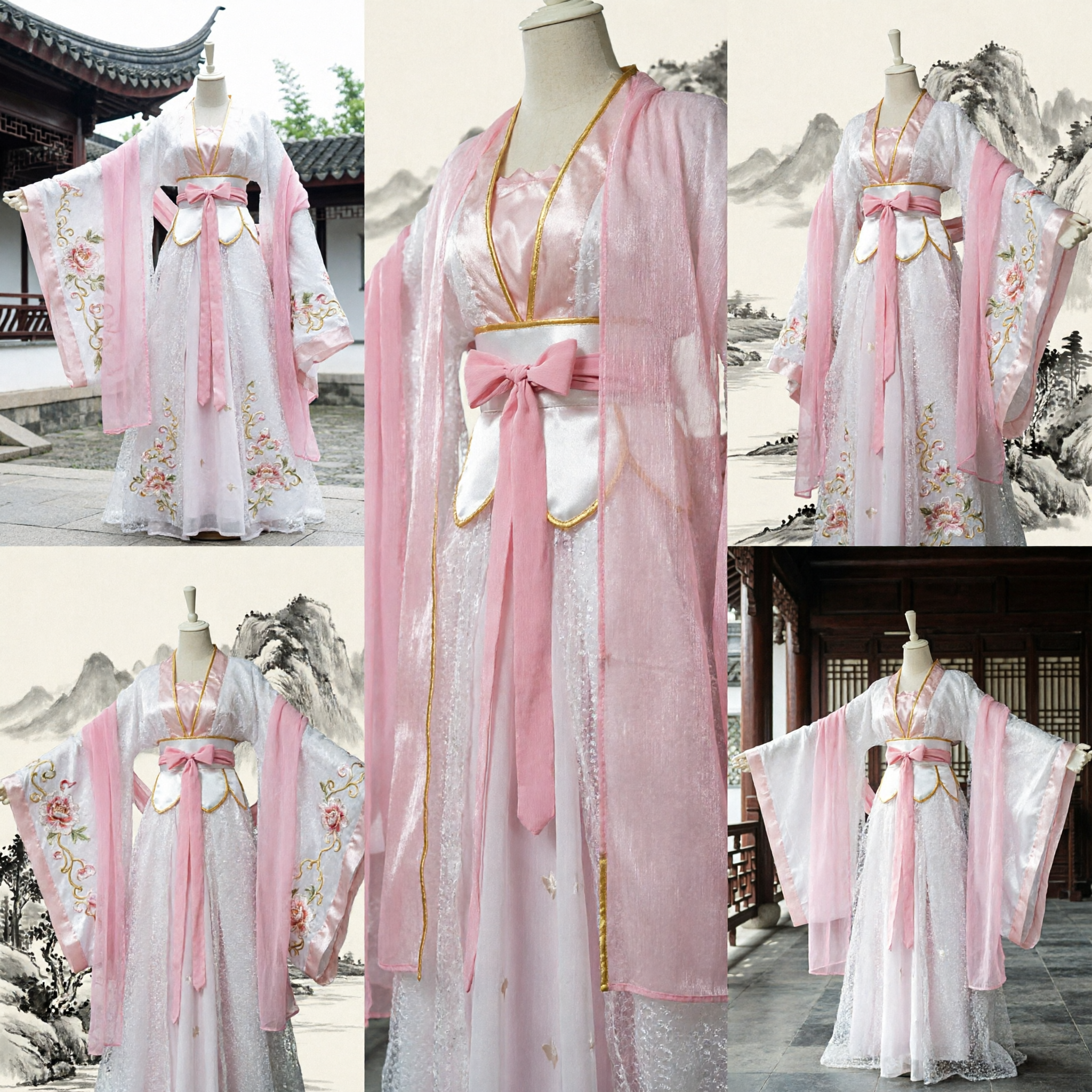 Women's Traditional Chinese Hanfu Costume White Pink Ancient Tang Dynasty Dress for Cosplay Dance - Asian Costume