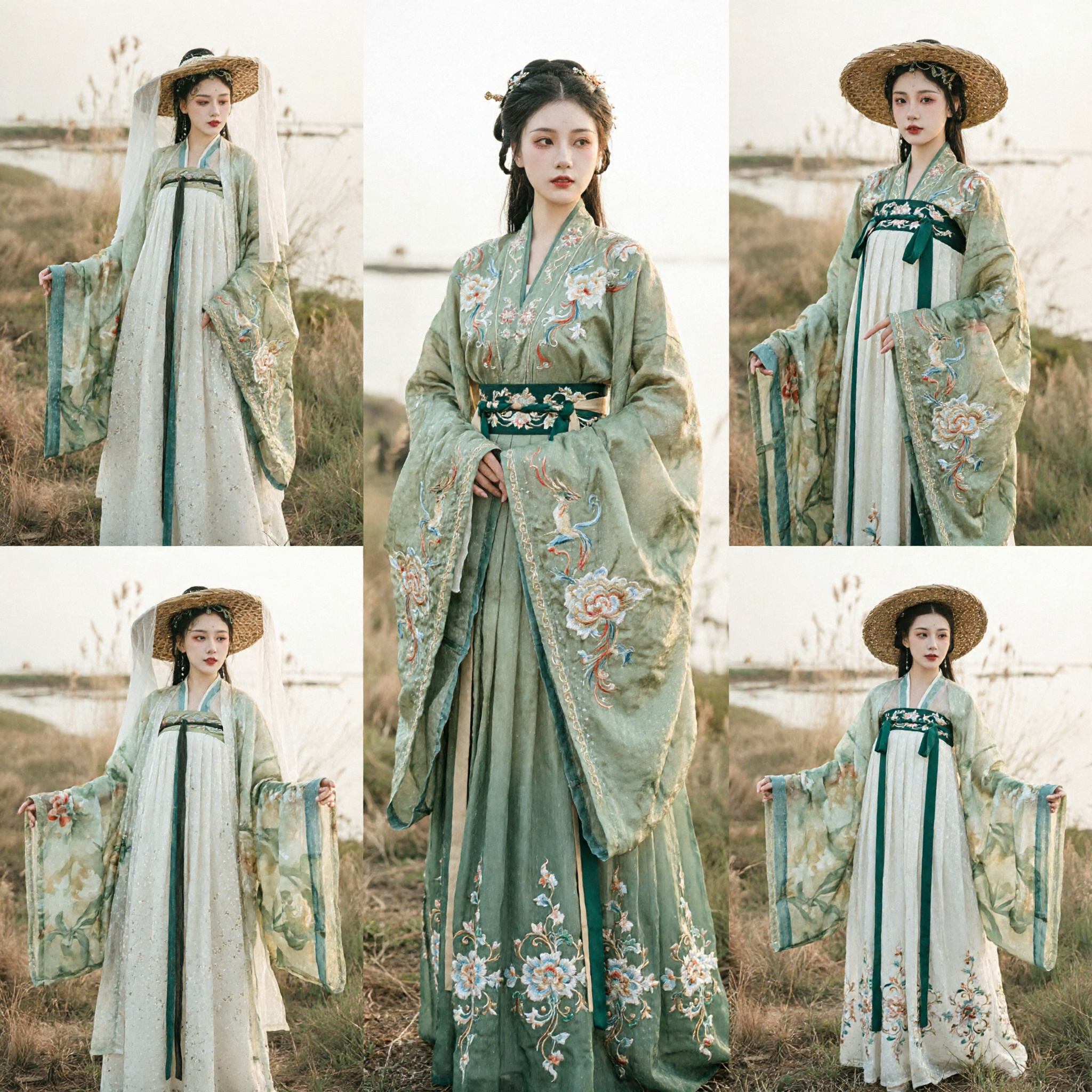 Elegant Pale Green Traditional Chinese Hanfu Ancient Costume Complete Set for Women Photography and Cosplay - Asian Costume